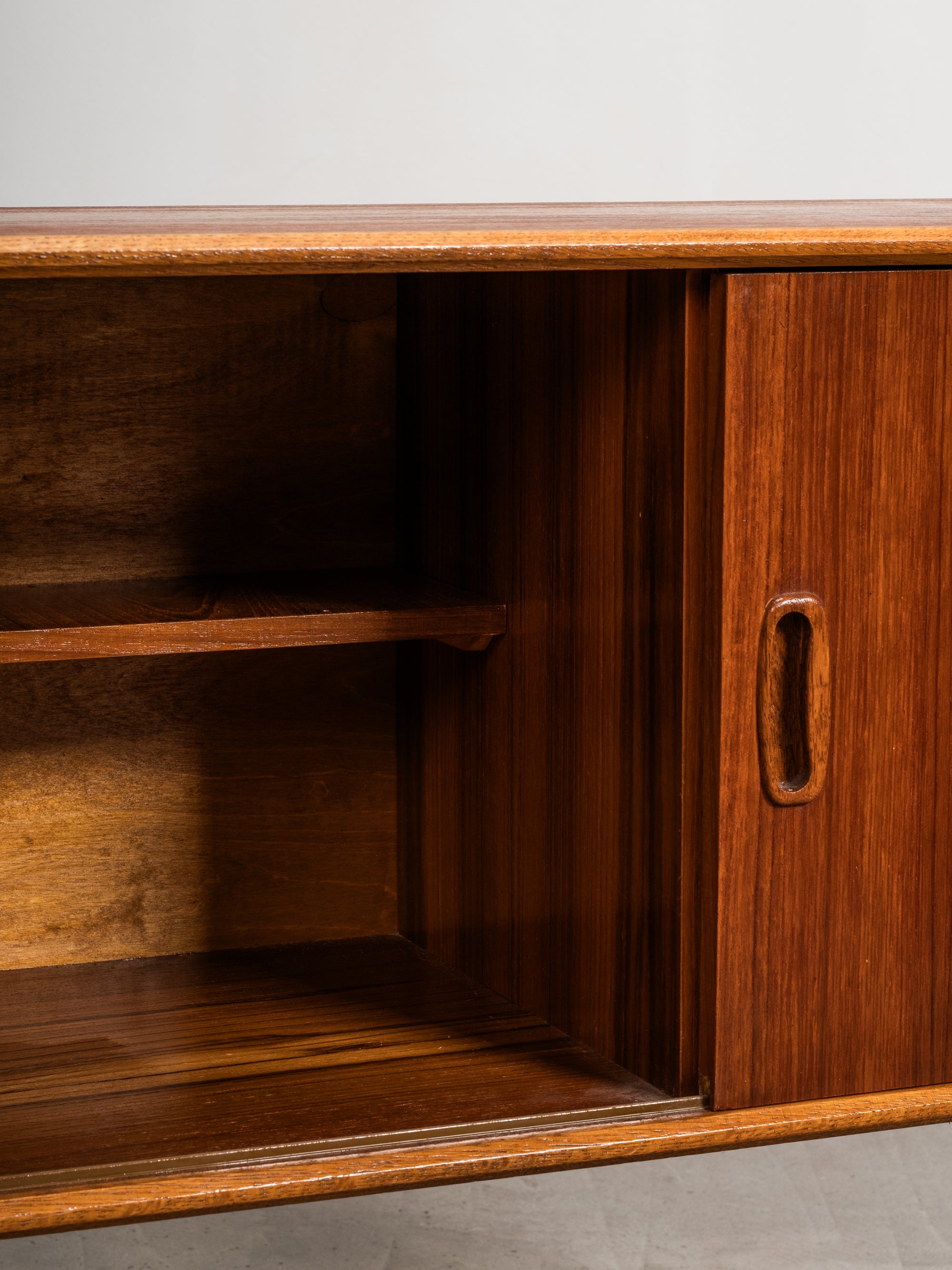 Teak &amp; Oak Console with Drawers and Sliding Door, Scandinavia, 1960s