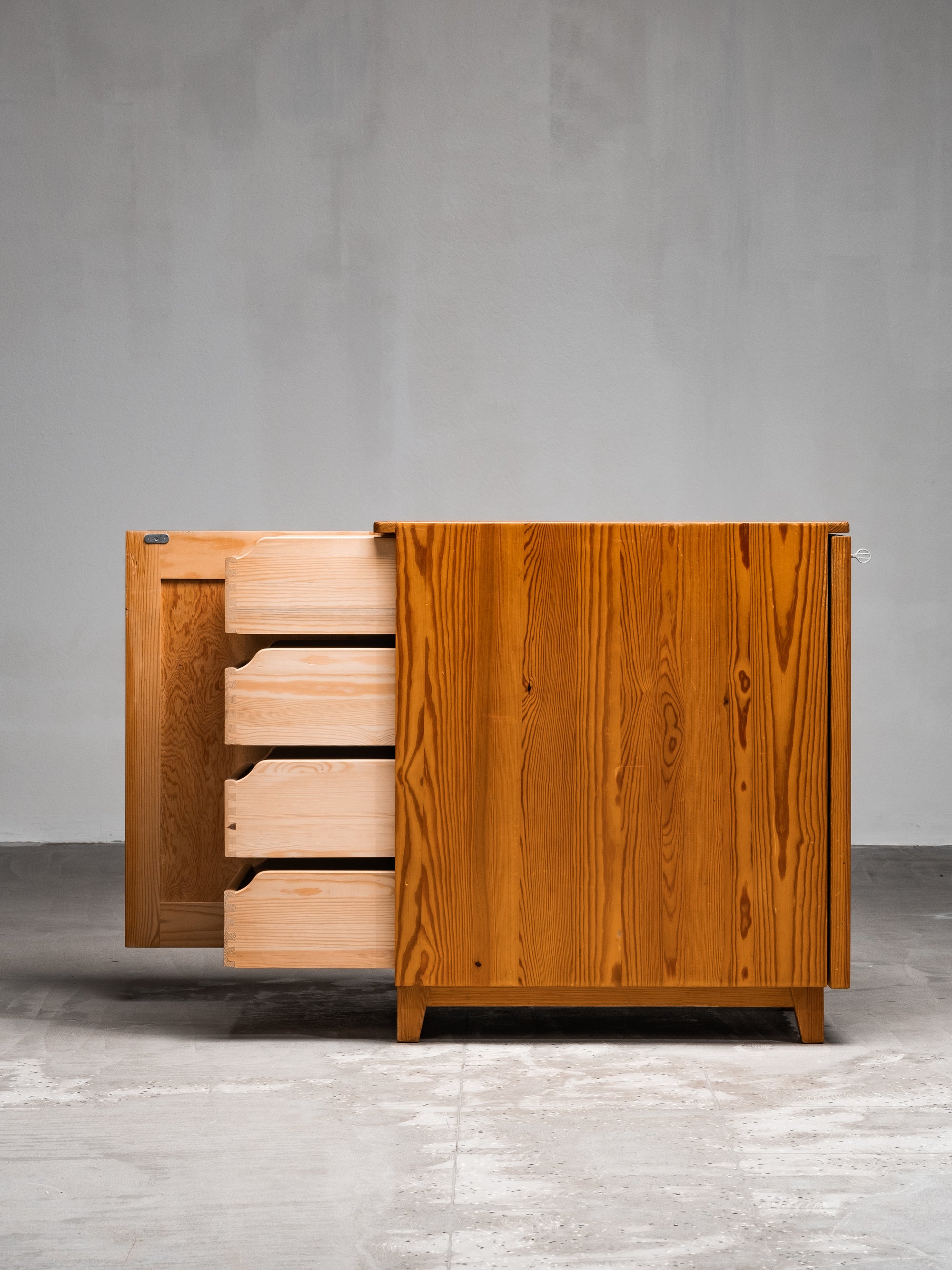 Rare Two-Sided Pine Cabinet by Göran Malmvall for Svensk Fur, Sweden, 1950s