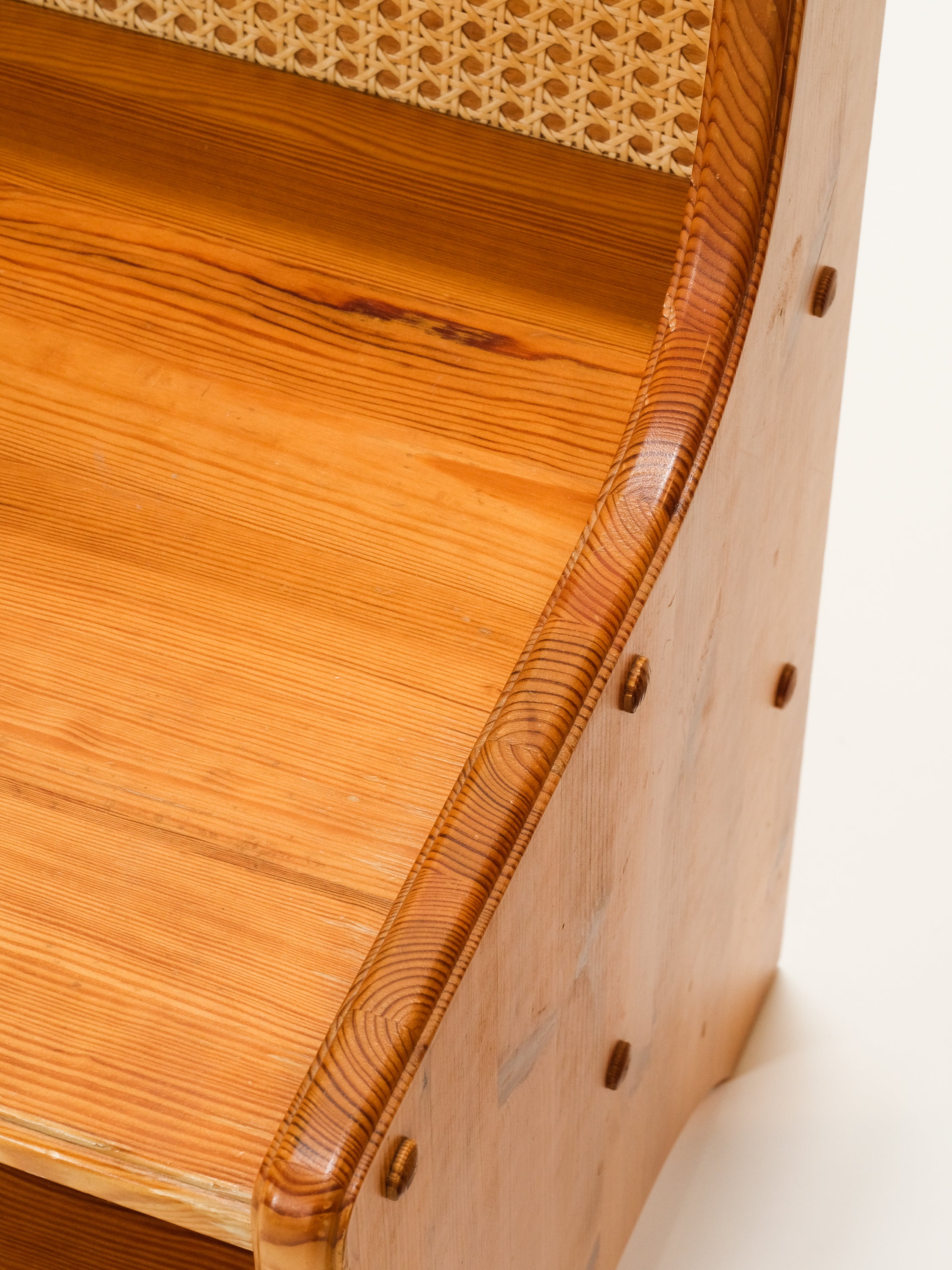 Scandinavian Mid-Century Pine & Rattan Bedside Tables, Set of 2