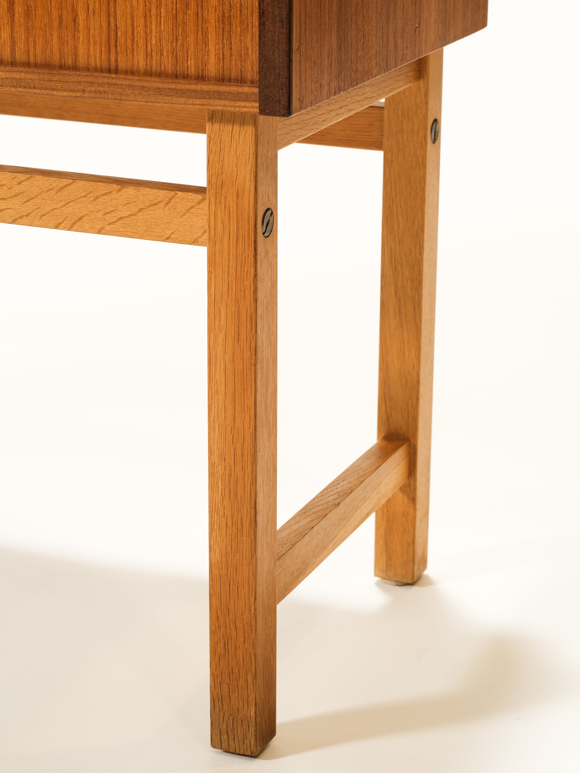 Scandinavian Teak &amp; Oak Side Table / Drawer