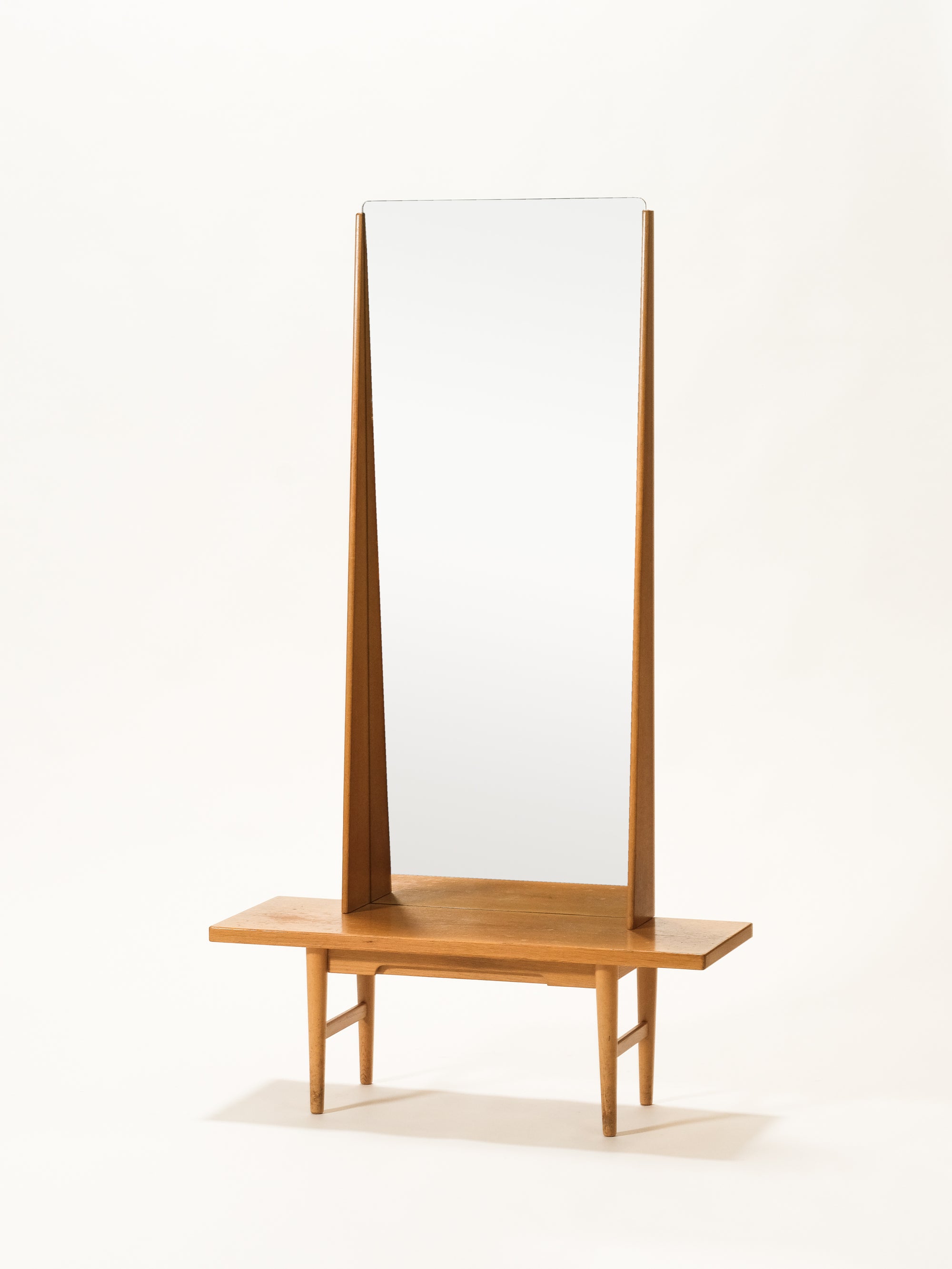 Freestanding Oak Hall Mirror With Drawer, Kurt Østervig, Denmark, 1960s