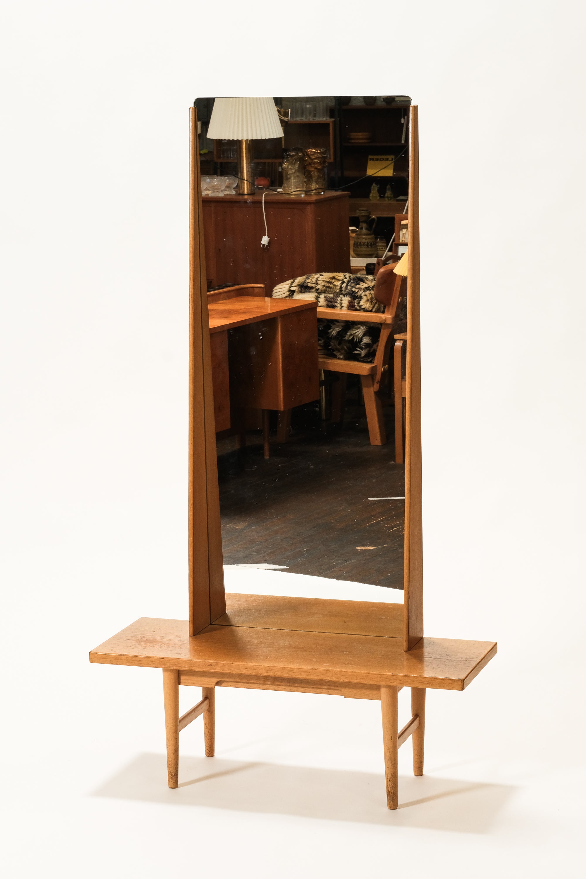 Freestanding Oak Hall Mirror With Drawer, Kurt Østervig, Denmark, 1960s