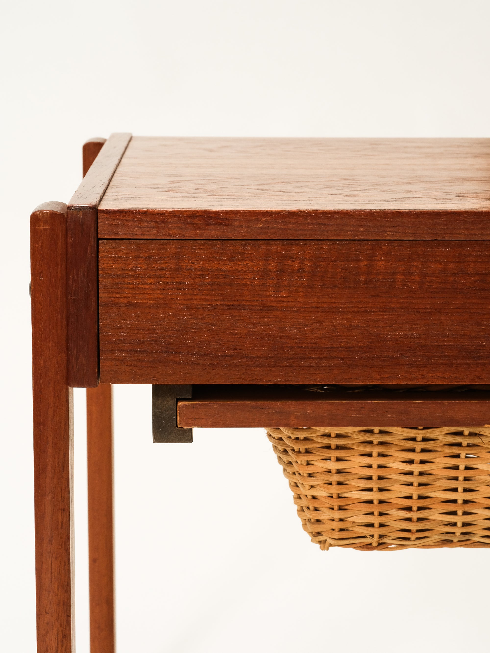 Mid-Century Danish Teak Sewing Trolley with Rattan Basket