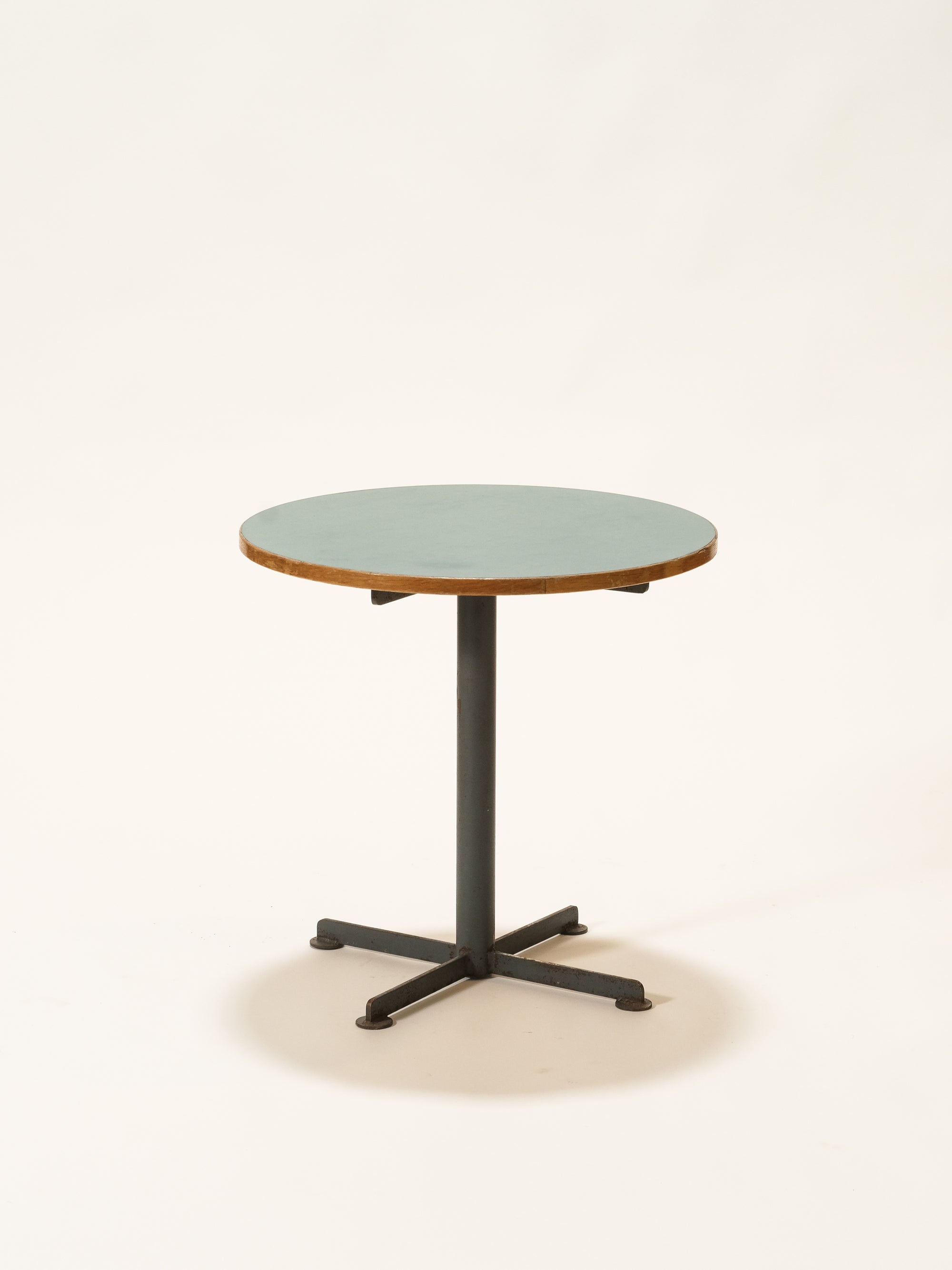 Vintage Round Coffee Table with Turquoise Linoleum Top