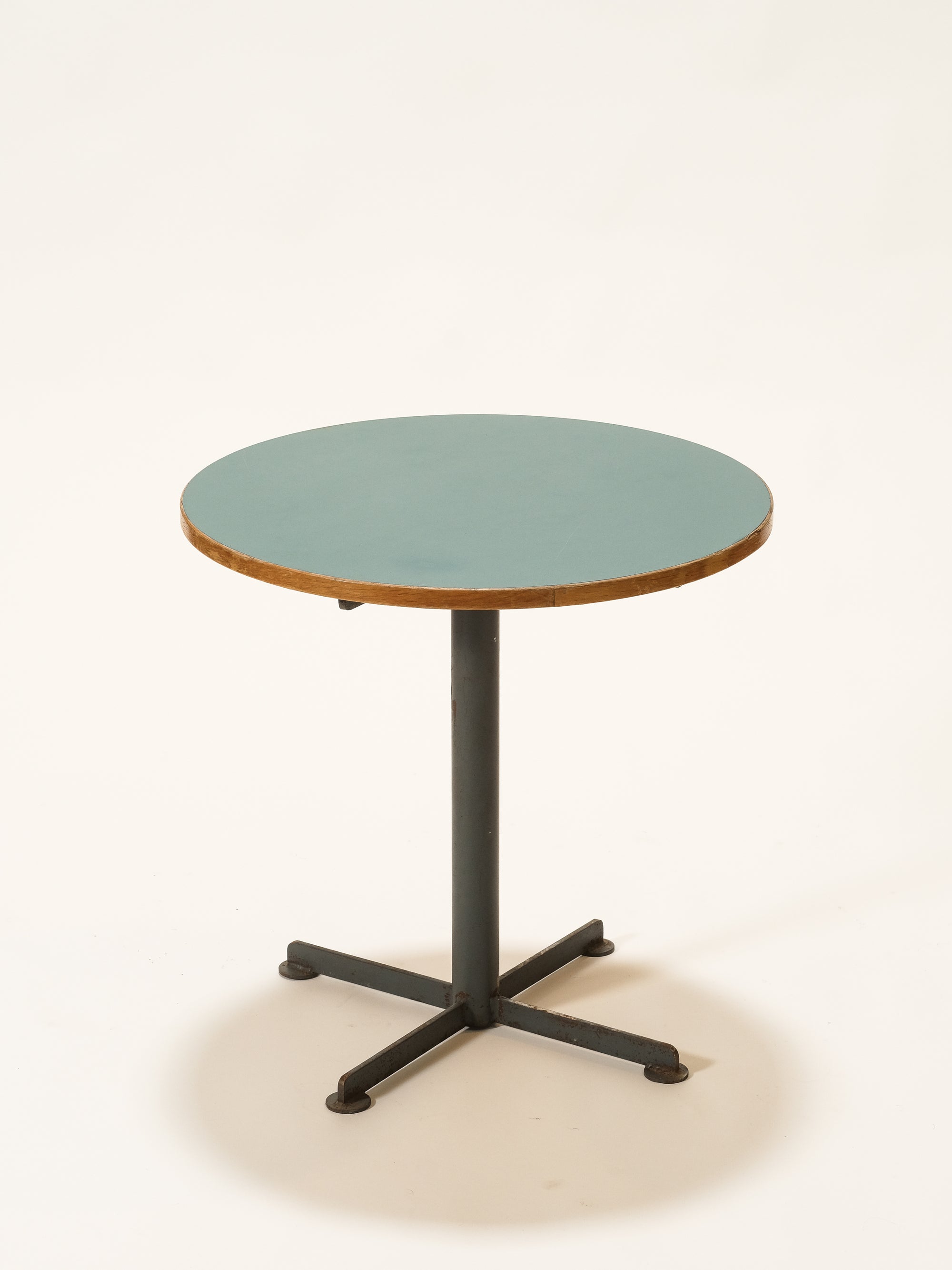 Vintage Round Coffee Table with Turquoise Linoleum Top