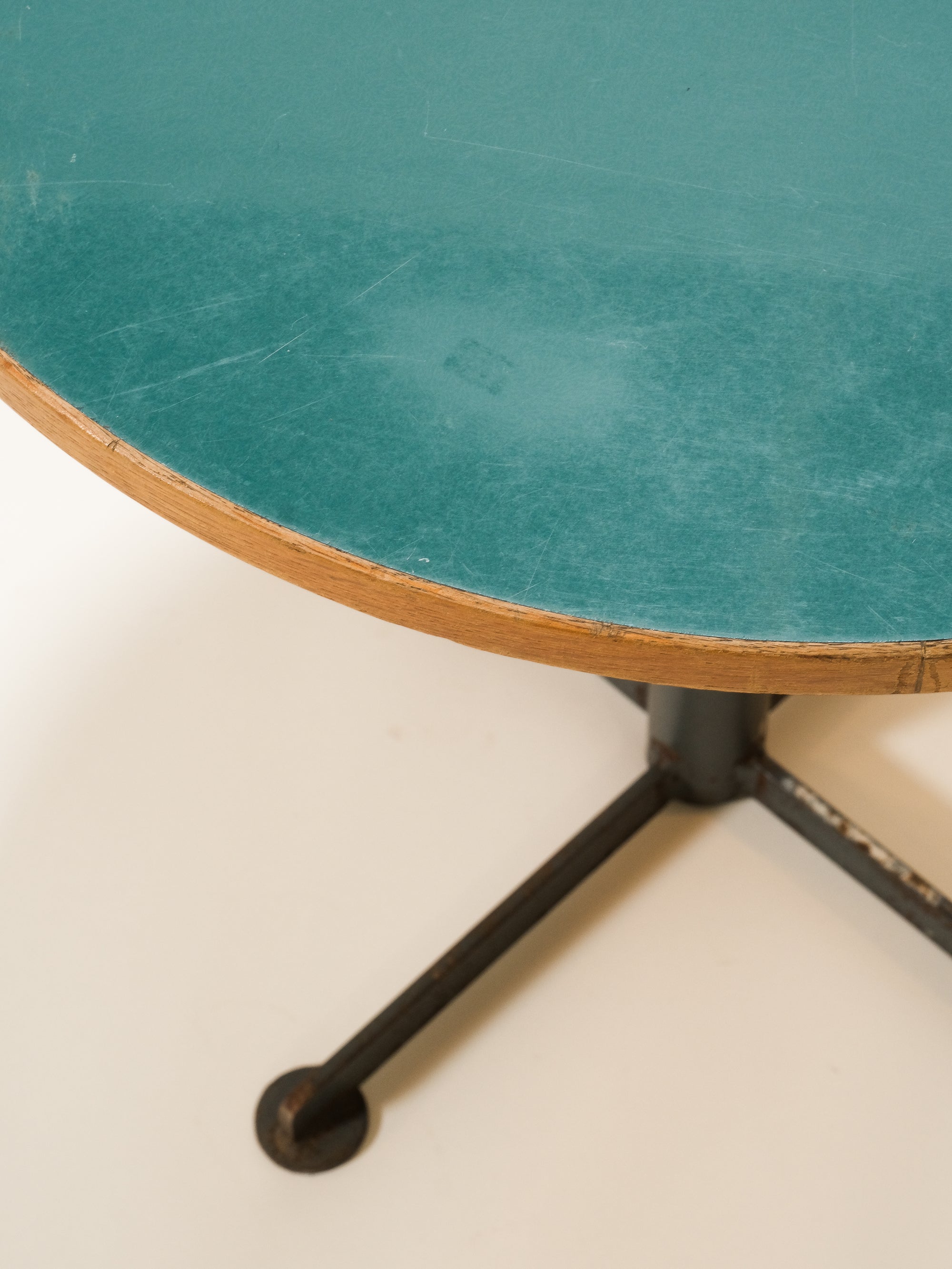 Vintage Round Coffee Table with Turquoise Linoleum Top