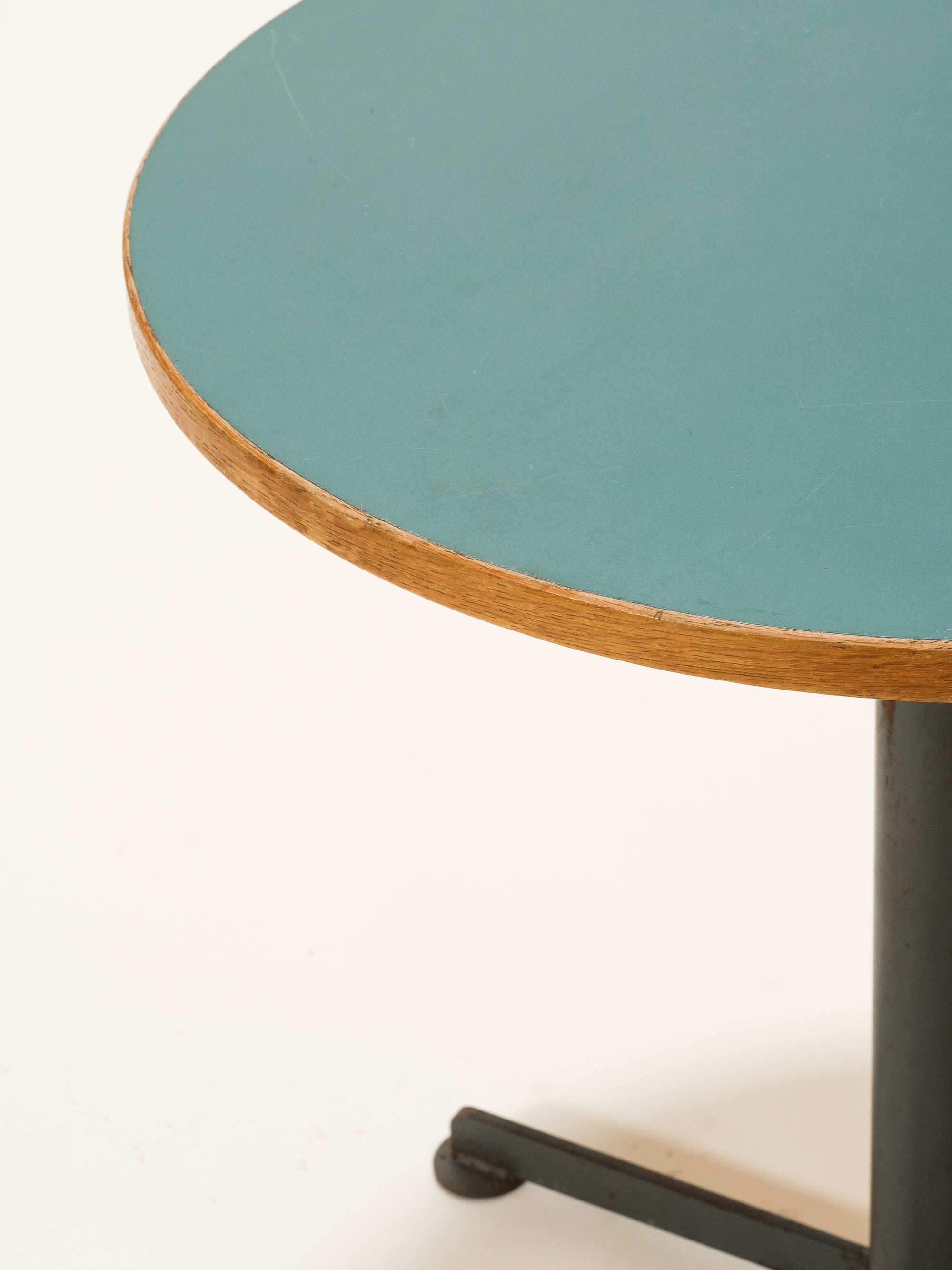 Vintage Round Coffee Table with Turquoise Linoleum Top