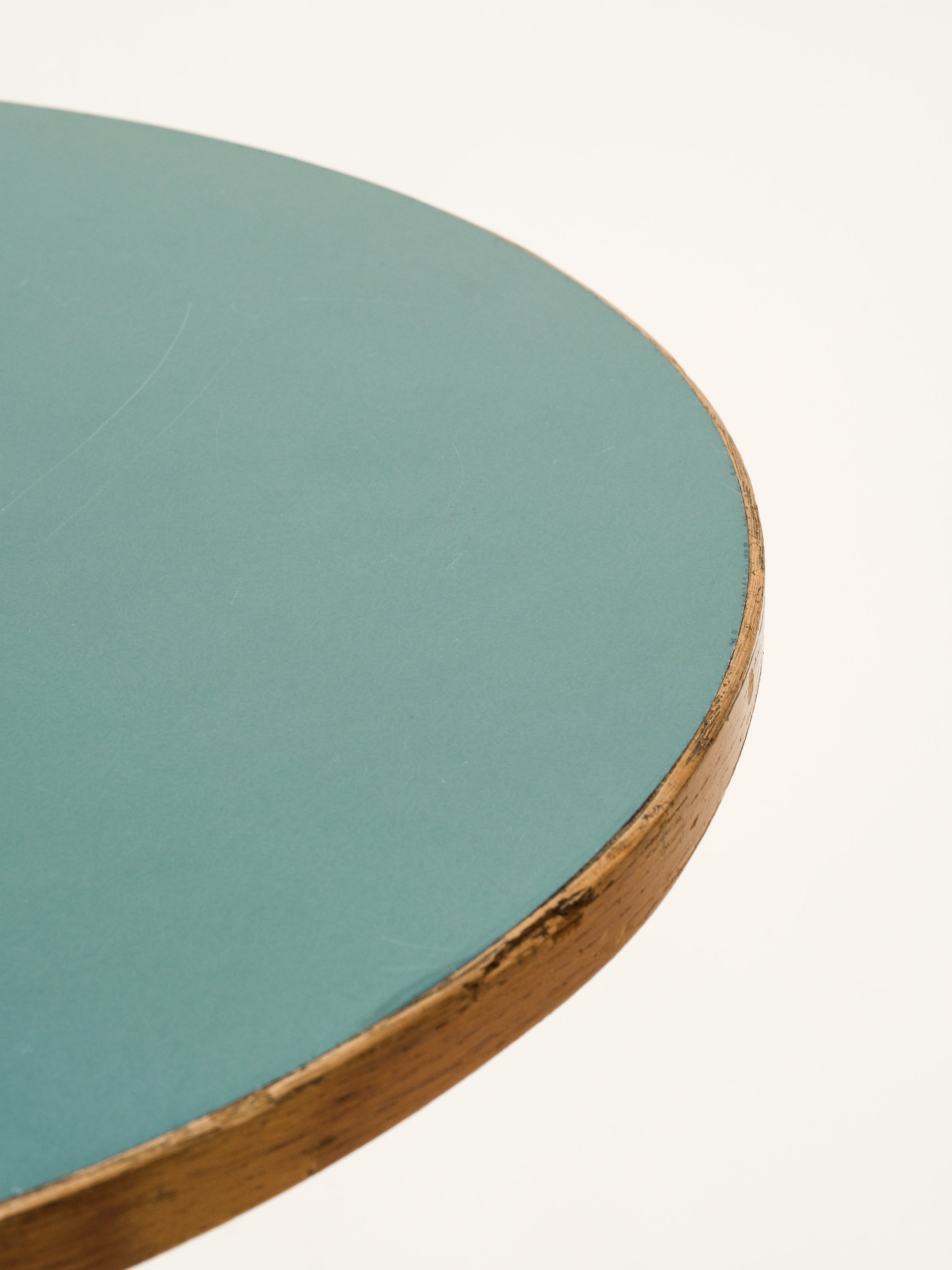 Vintage Round Coffee Table with Turquoise Linoleum Top