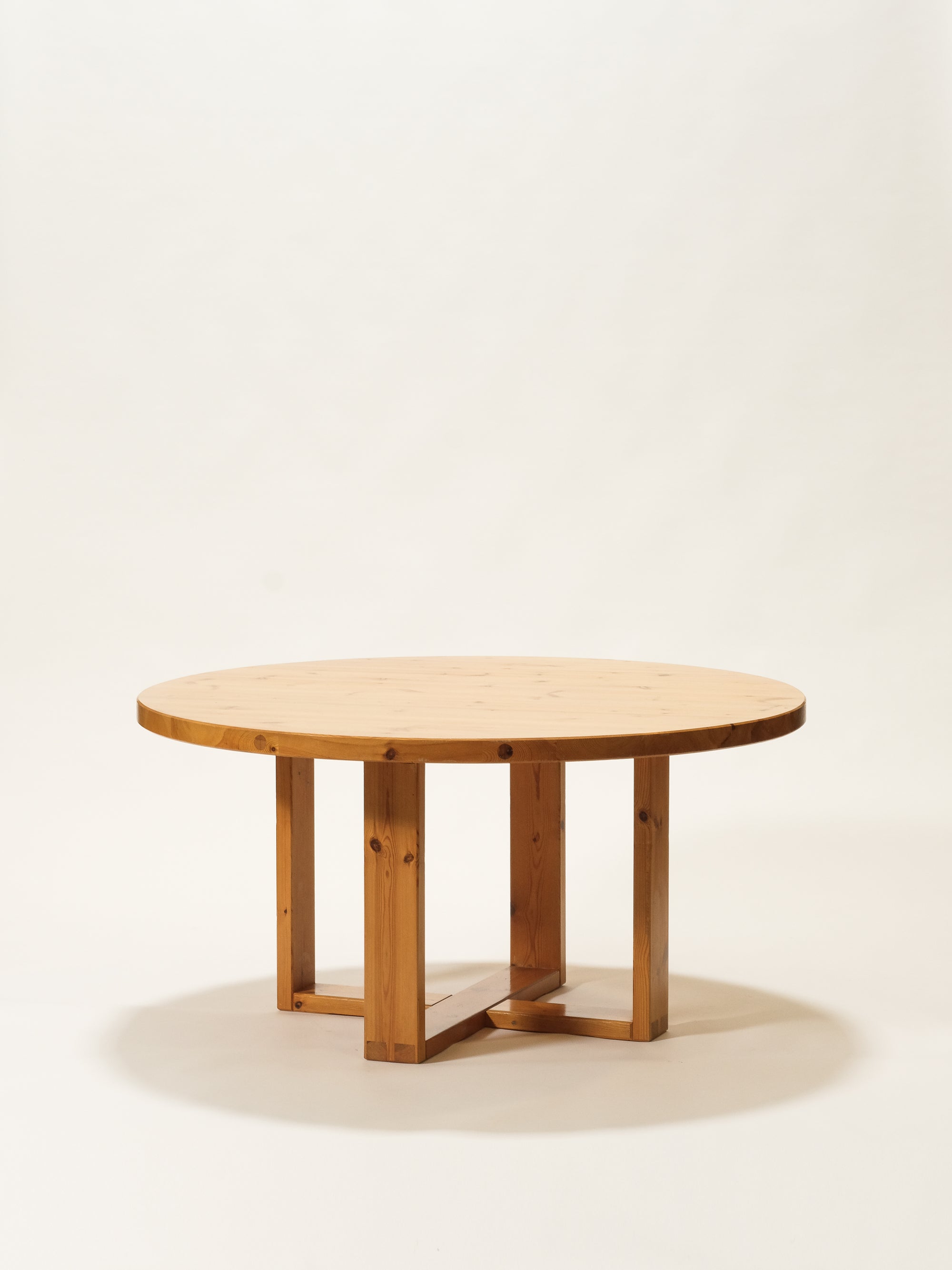 Large Round Solid Pine Dining Table, Sweden, 1970s