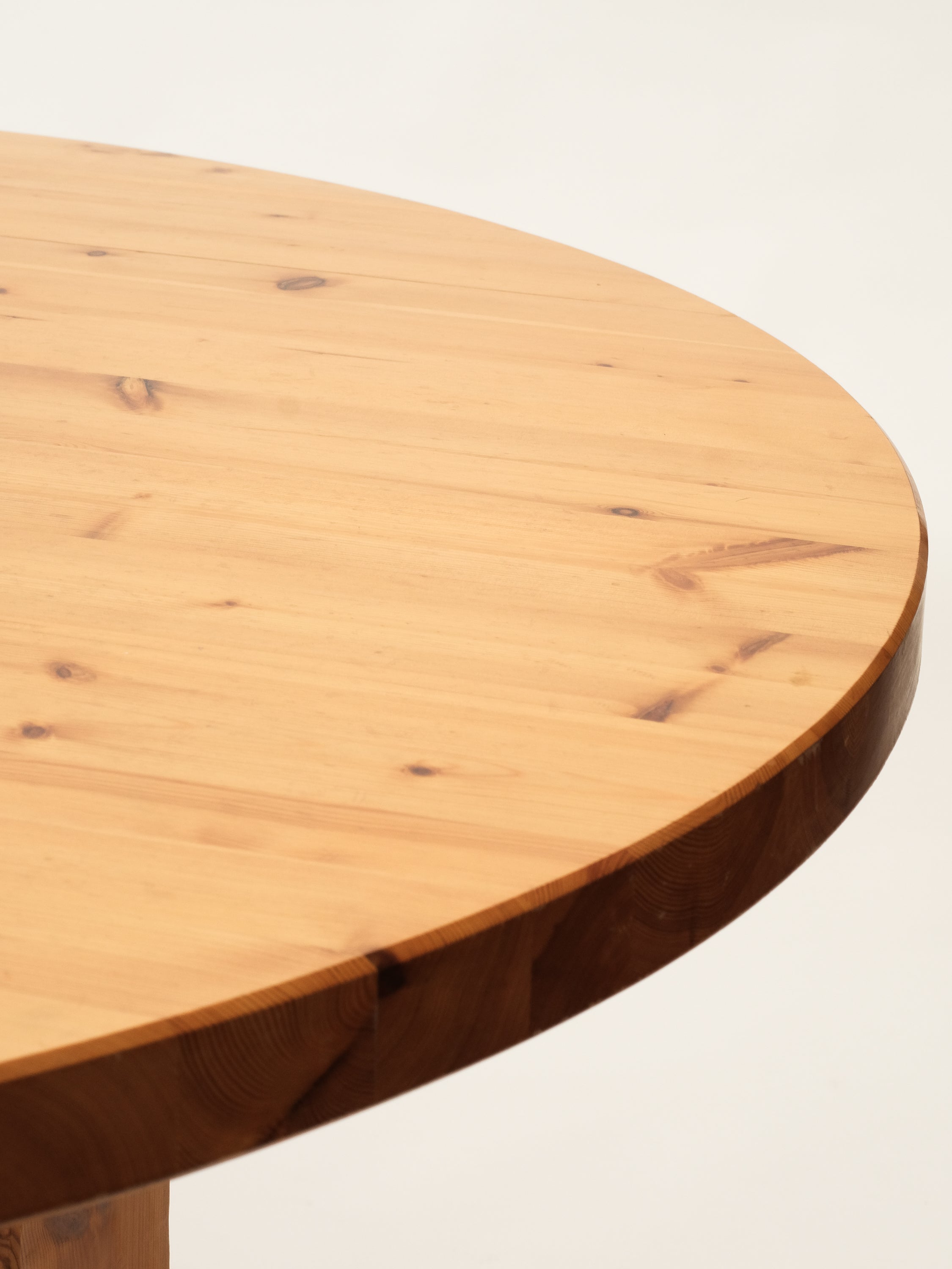 Large Round Solid Pine Dining Table, Sweden, 1970s