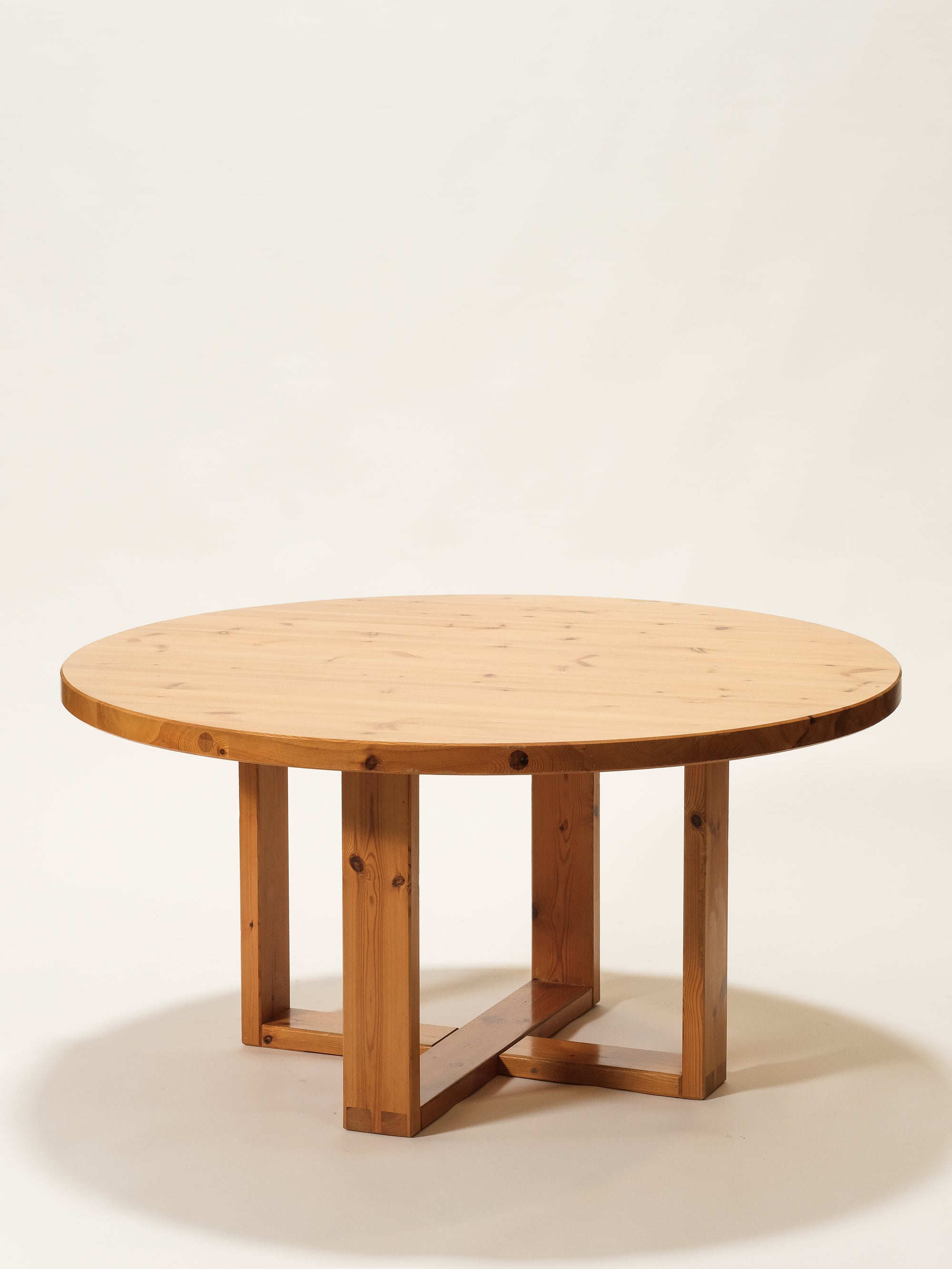 Large Round Solid Pine Dining Table, Sweden, 1970s