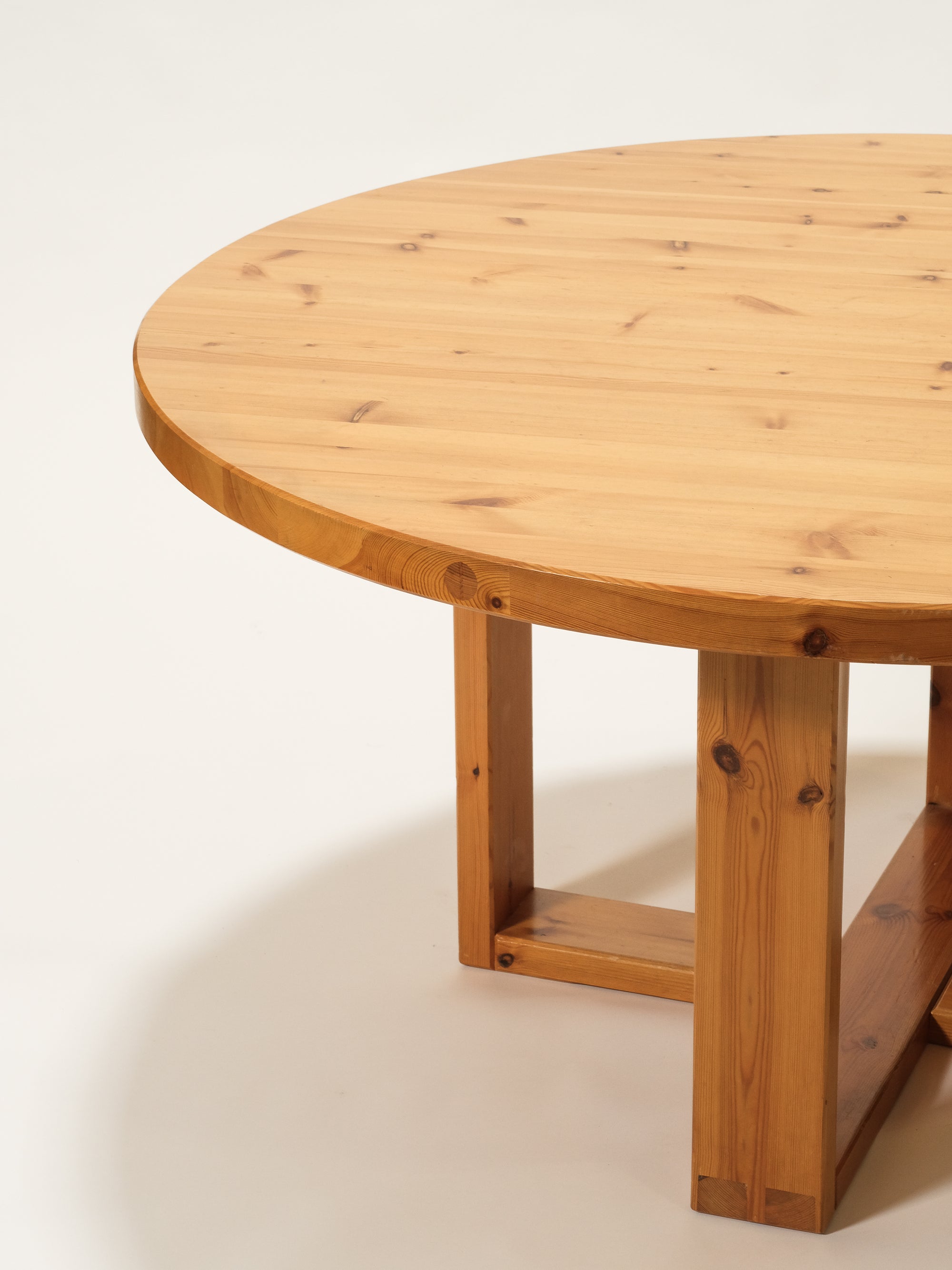 Large Round Solid Pine Dining Table, Sweden, 1970s