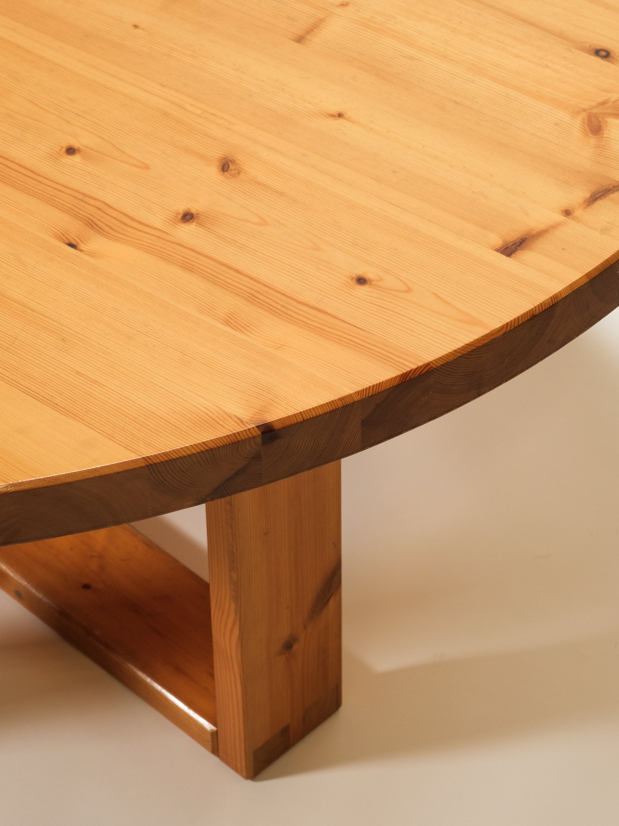 Large Round Solid Pine Dining Table, Sweden, 1970s