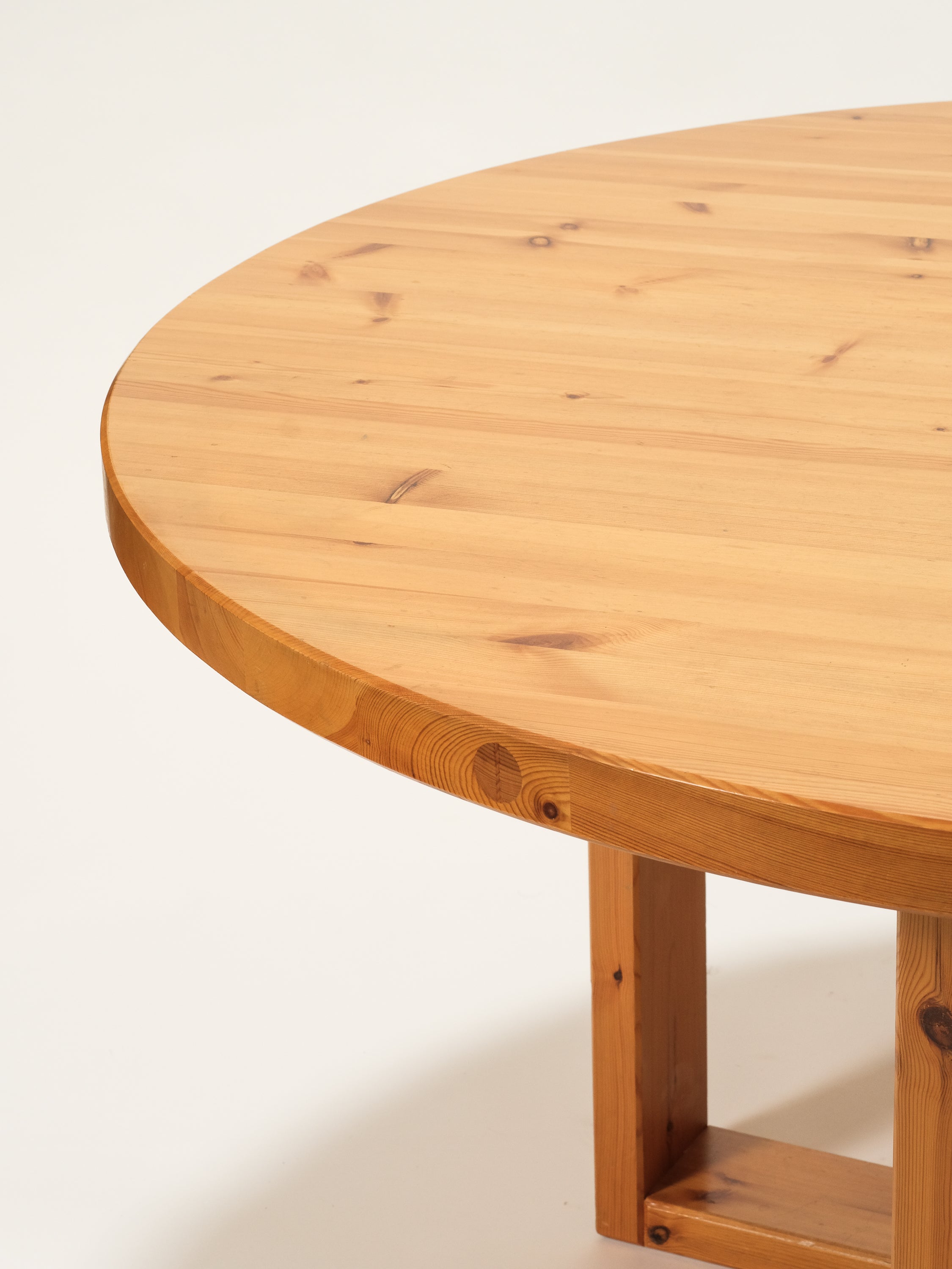 Large Round Solid Pine Dining Table, Sweden, 1970s