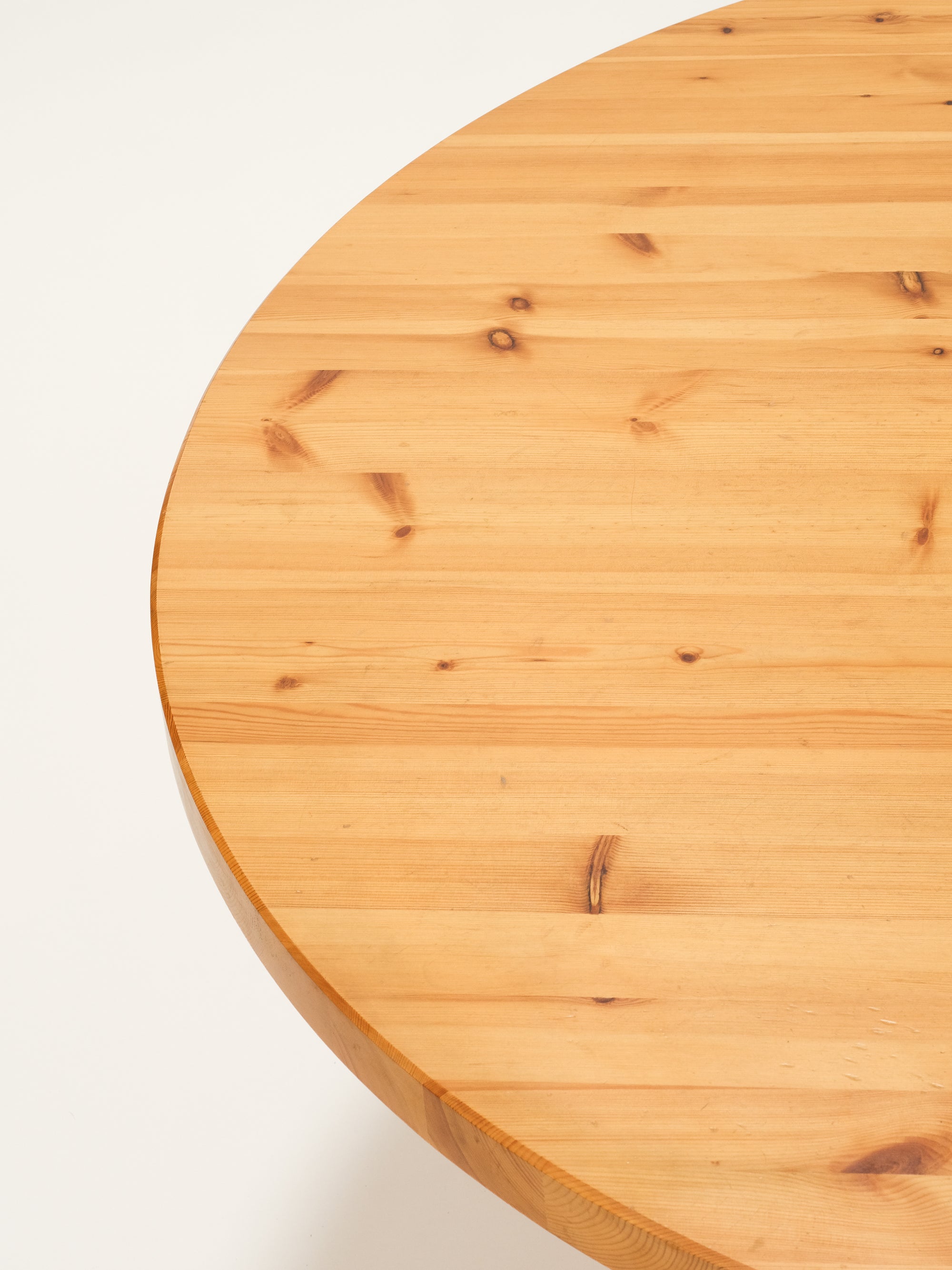 Large Round Solid Pine Dining Table, Sweden, 1970s