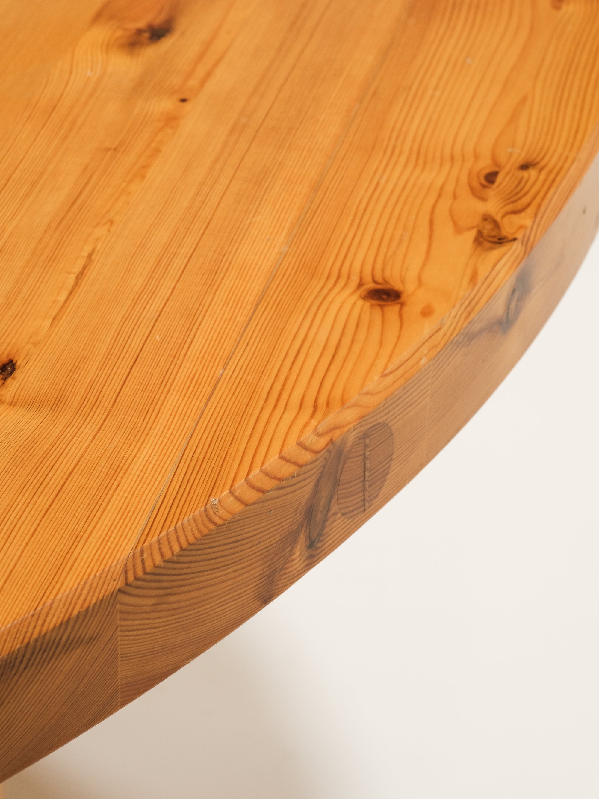 Large Round Solid Pine Dining Table, Sweden, 1970s