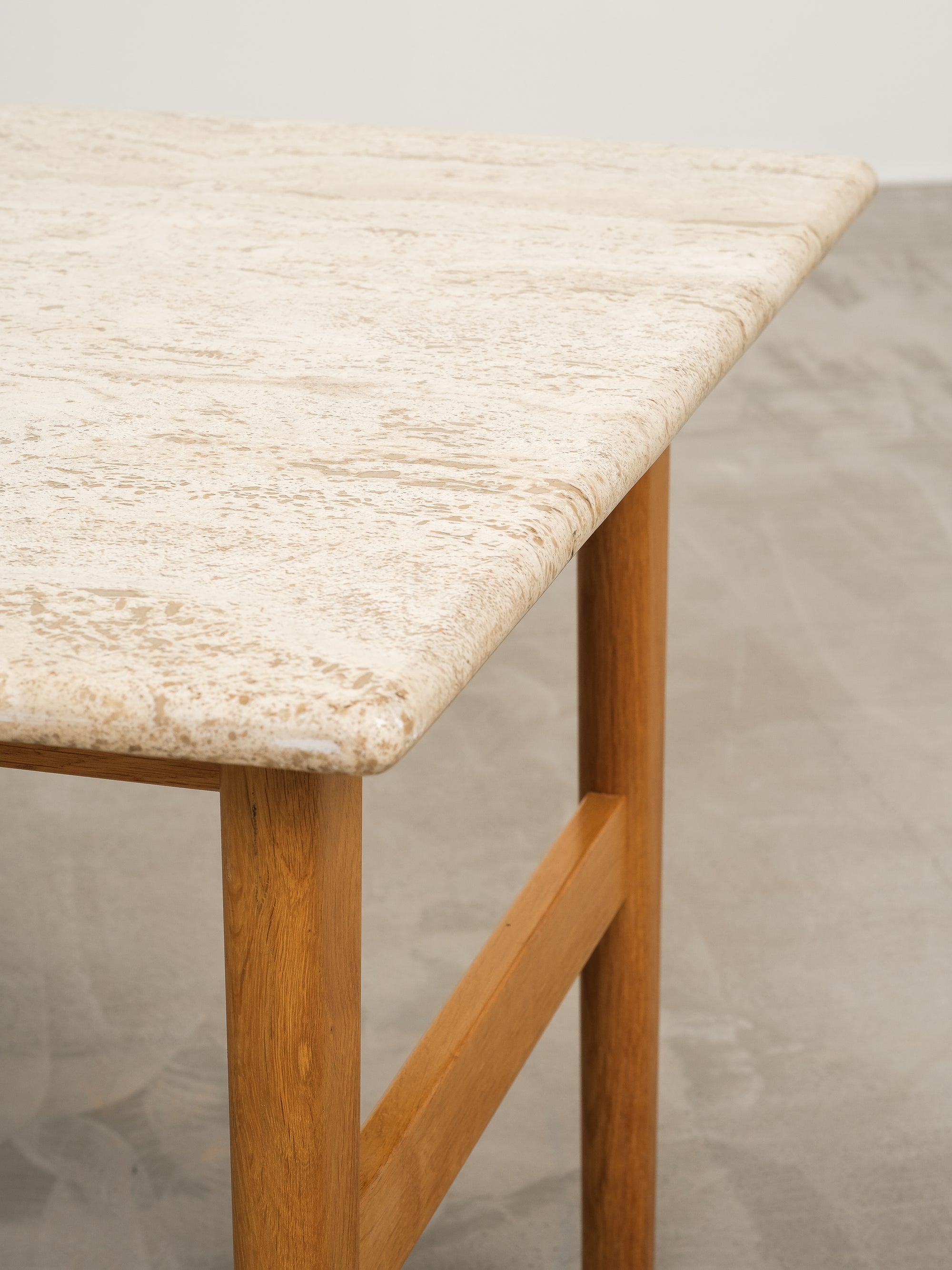 Vintage Coffee Table in Oak and Travertine