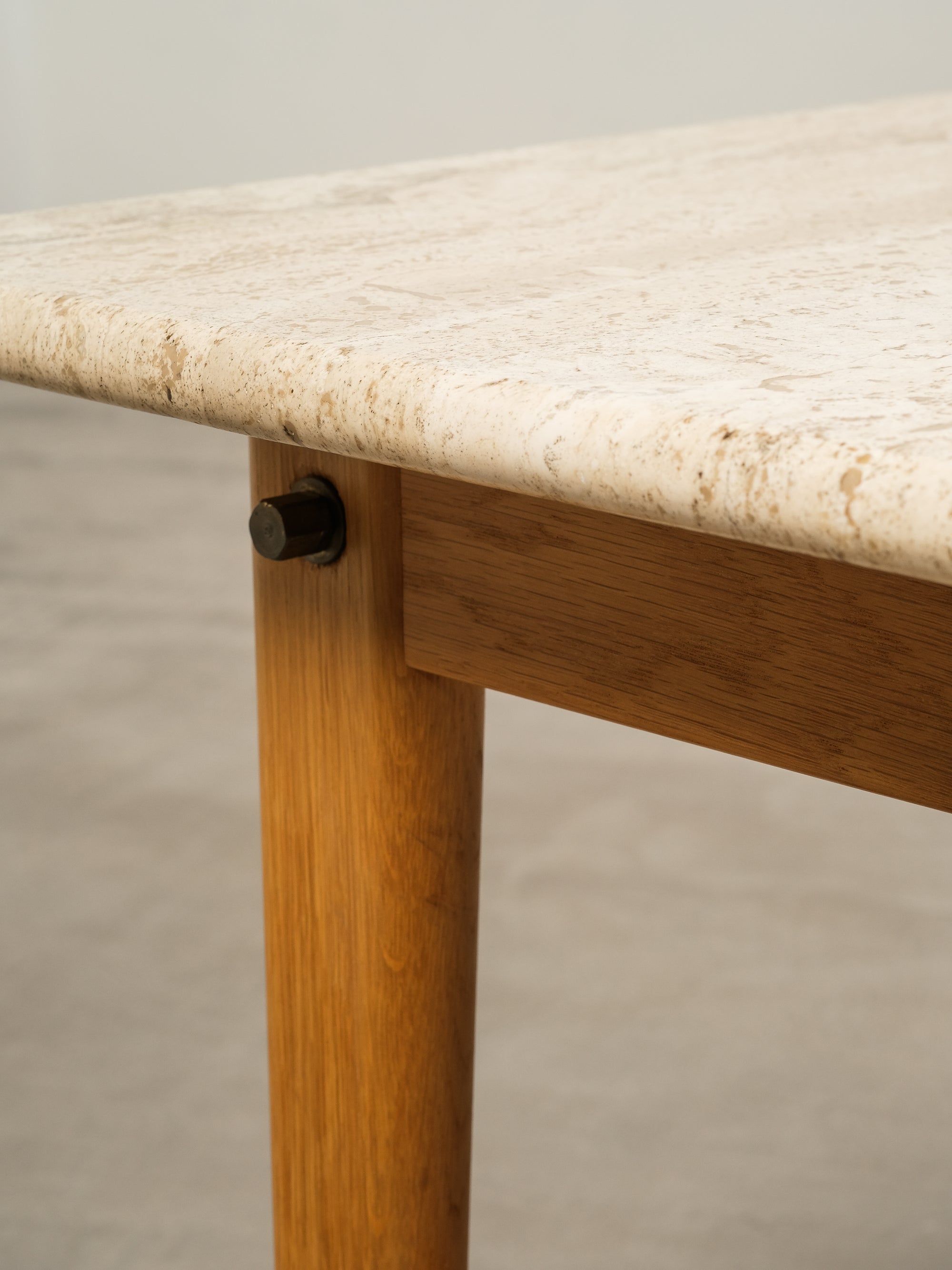 Vintage Coffee Table in Oak and Travertine