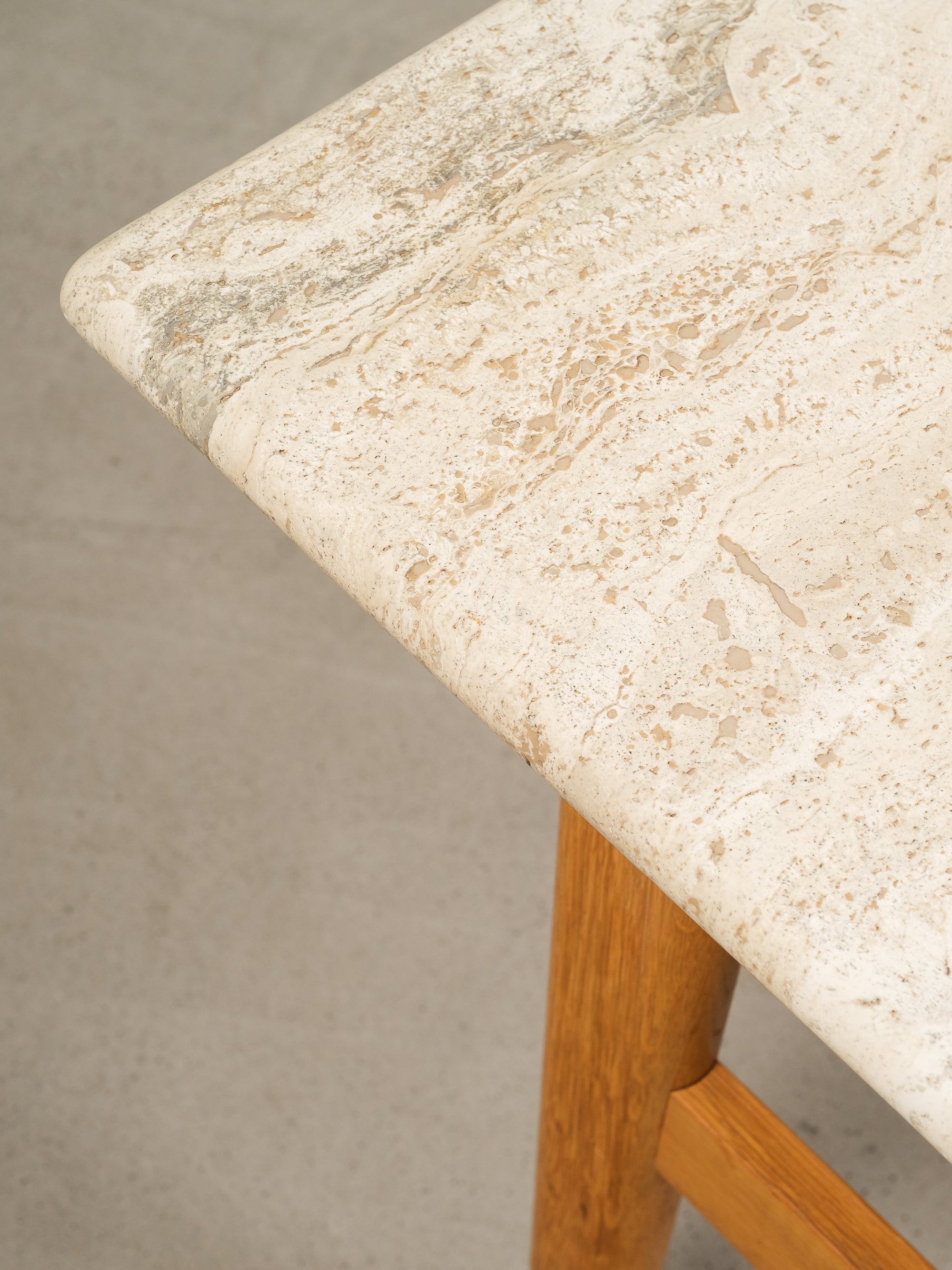 Vintage Coffee Table in Oak and Travertine