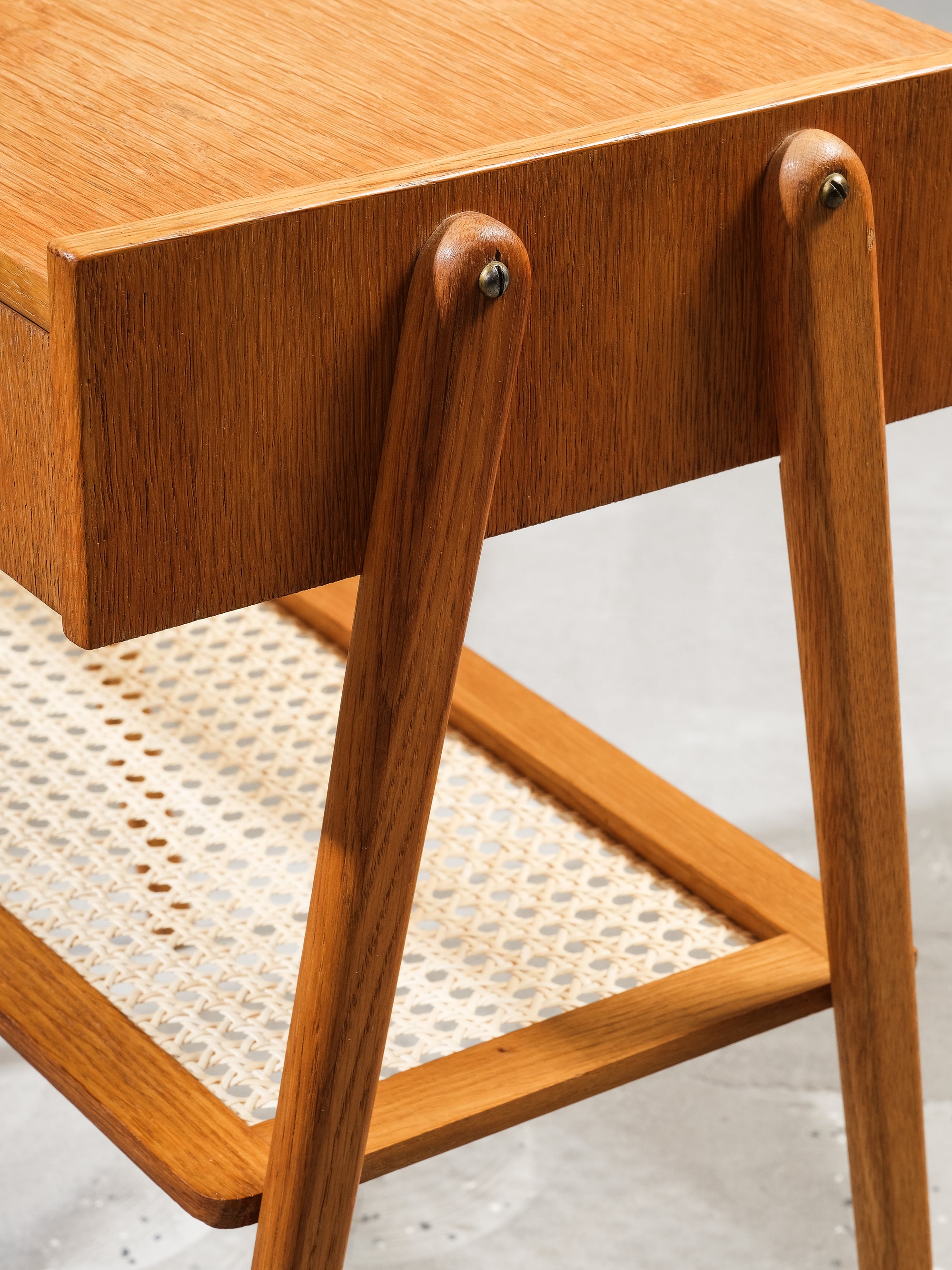 Swedish Mid-Century Oak &amp; Rattan Bedside Tables, 1960s, Set of 2