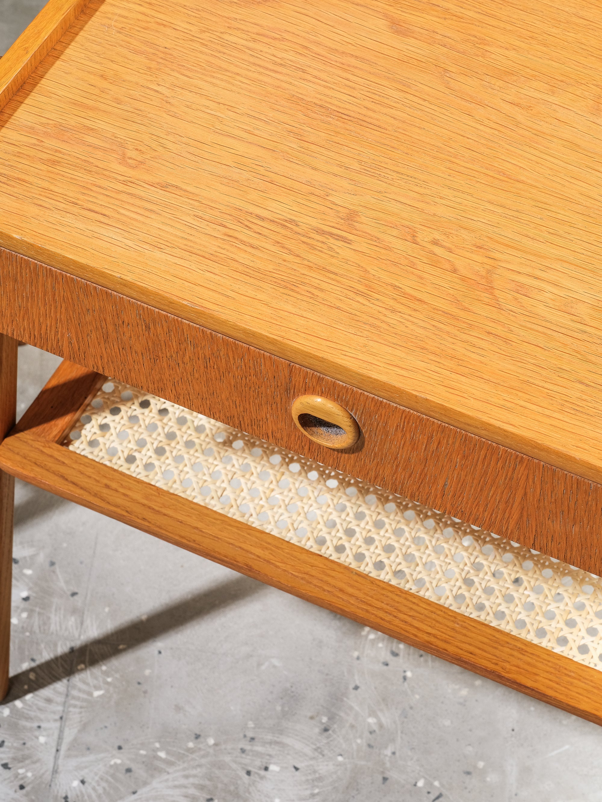 Swedish Mid-Century Oak &amp; Rattan Bedside Tables, 1960s, Set of 2