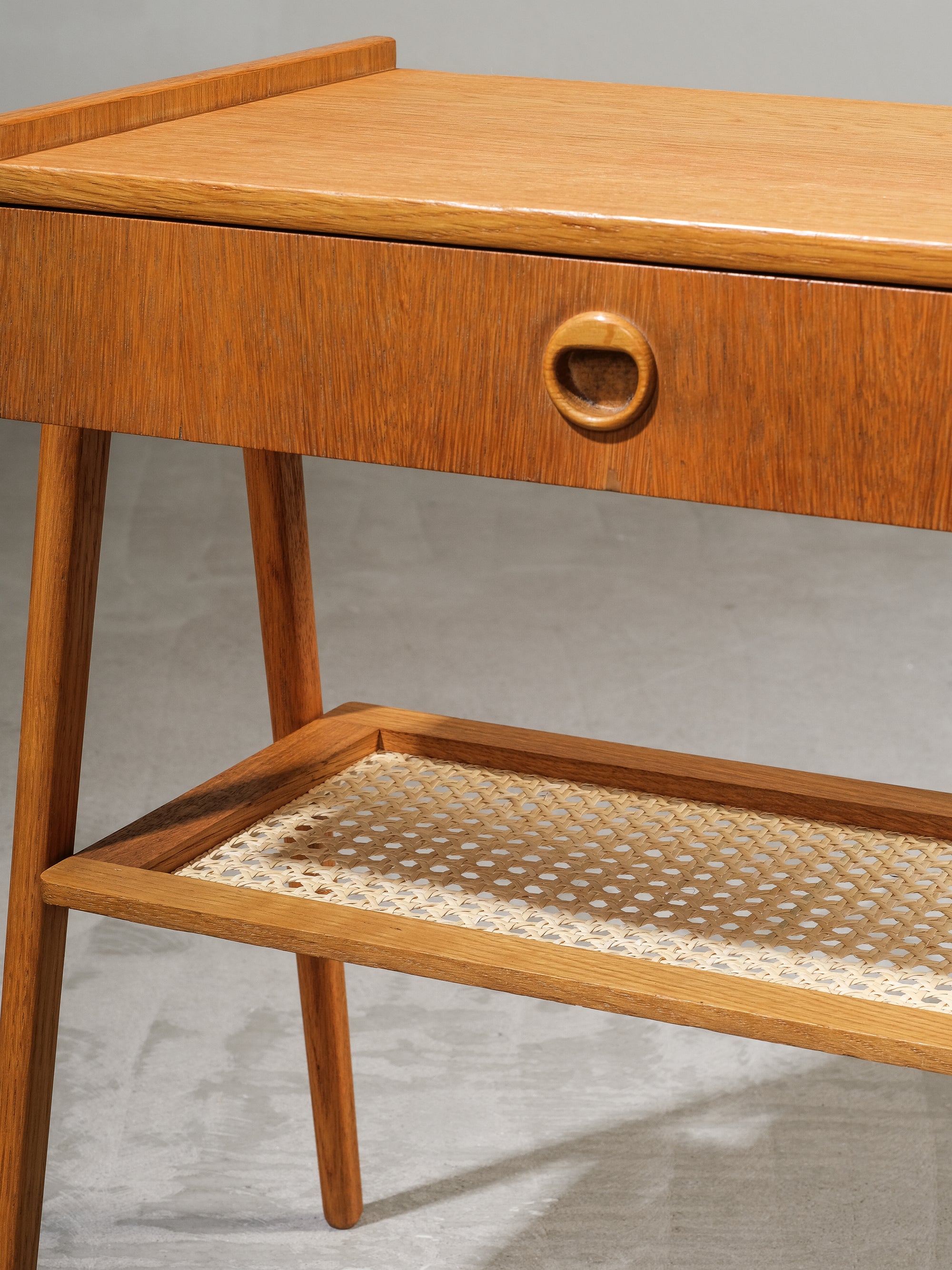 Swedish Mid-Century Oak &amp; Rattan Bedside Tables, 1960s, Set of 2