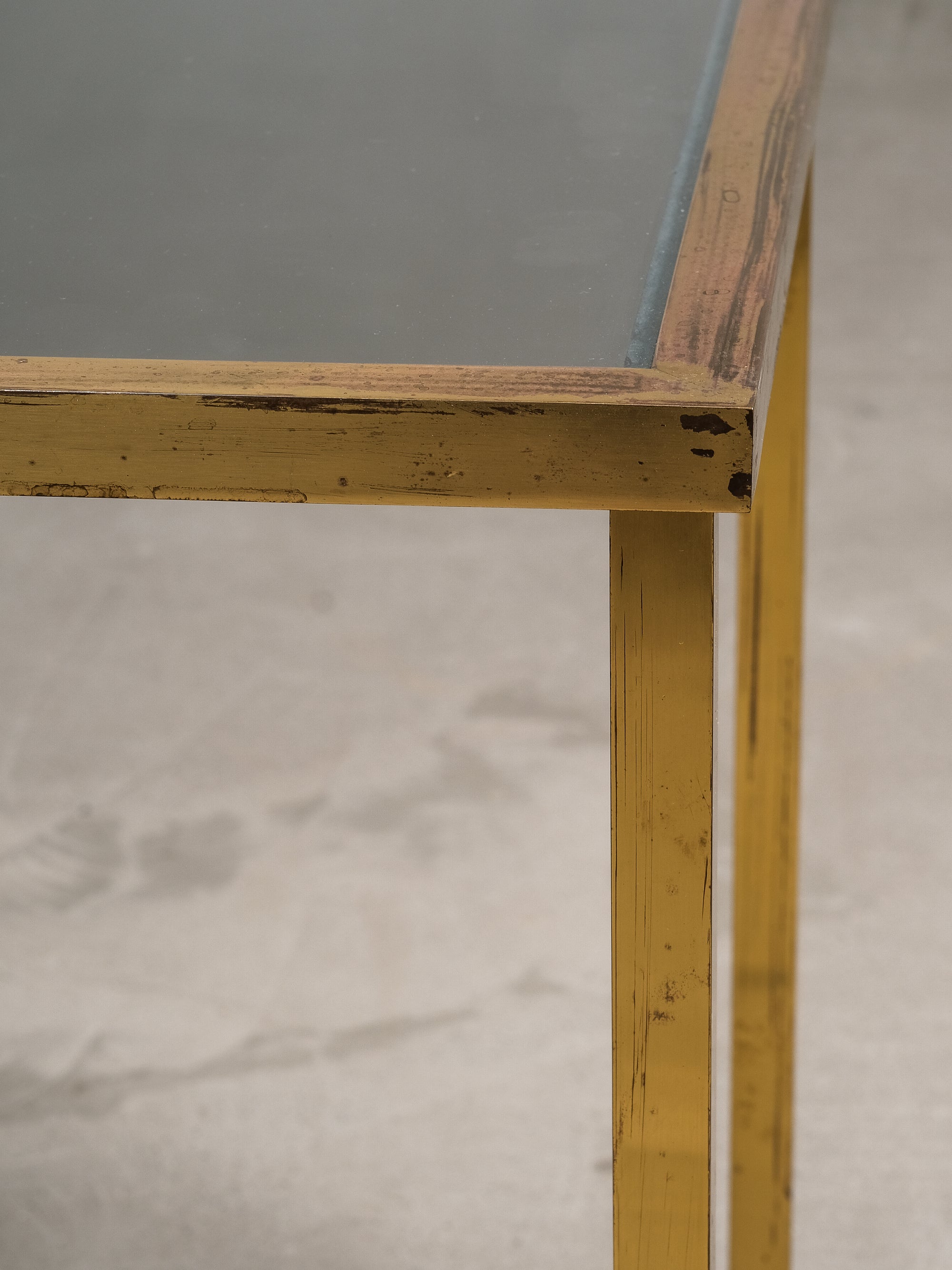 Pair of Solid Brass &amp; Smoked Glass Side Tables, 1970s