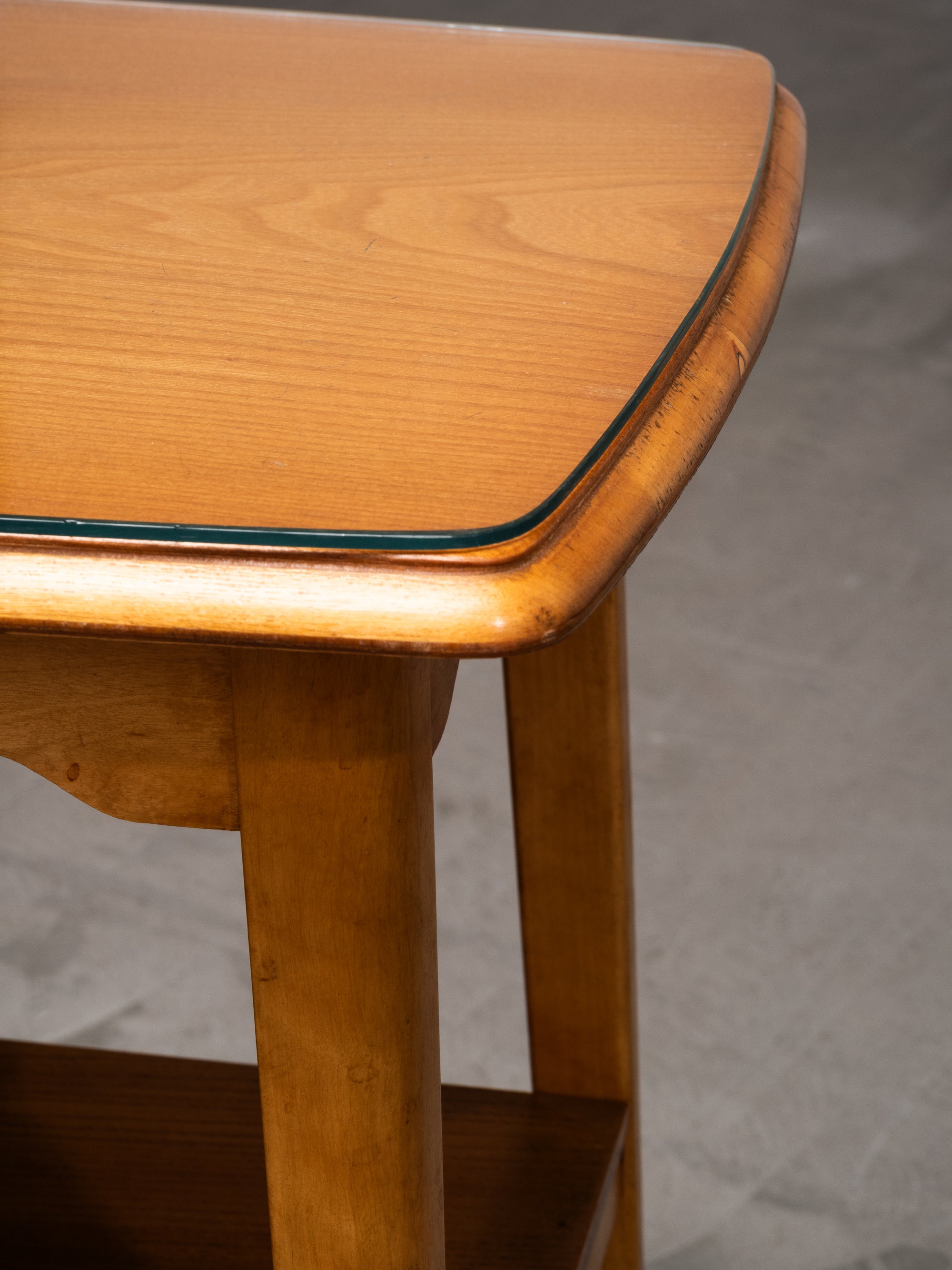 Scandinavian Side Table with Glass Top and Lower Shelf, 1940s