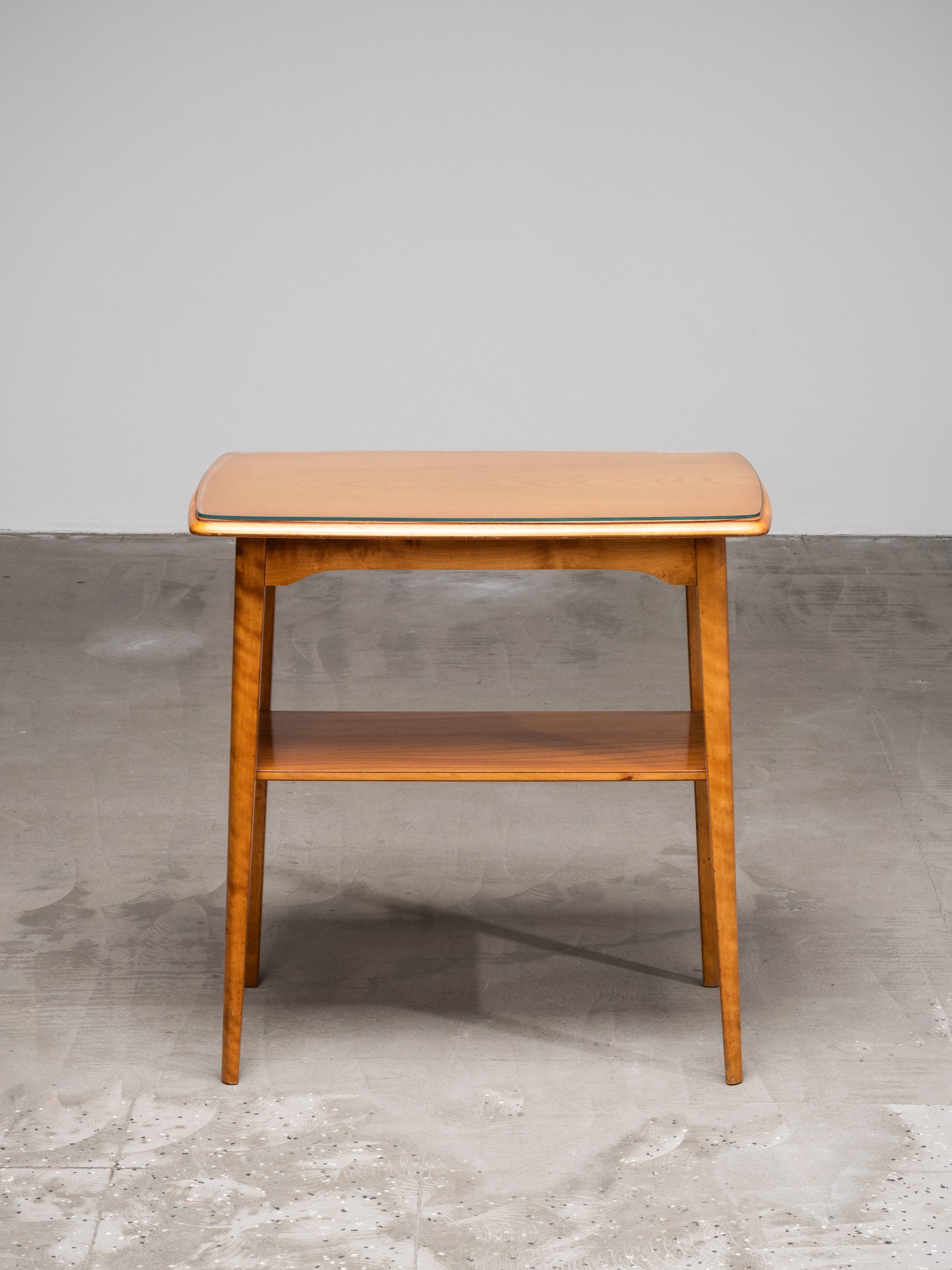 Scandinavian Side Table with Glass Top and Lower Shelf, 1940s