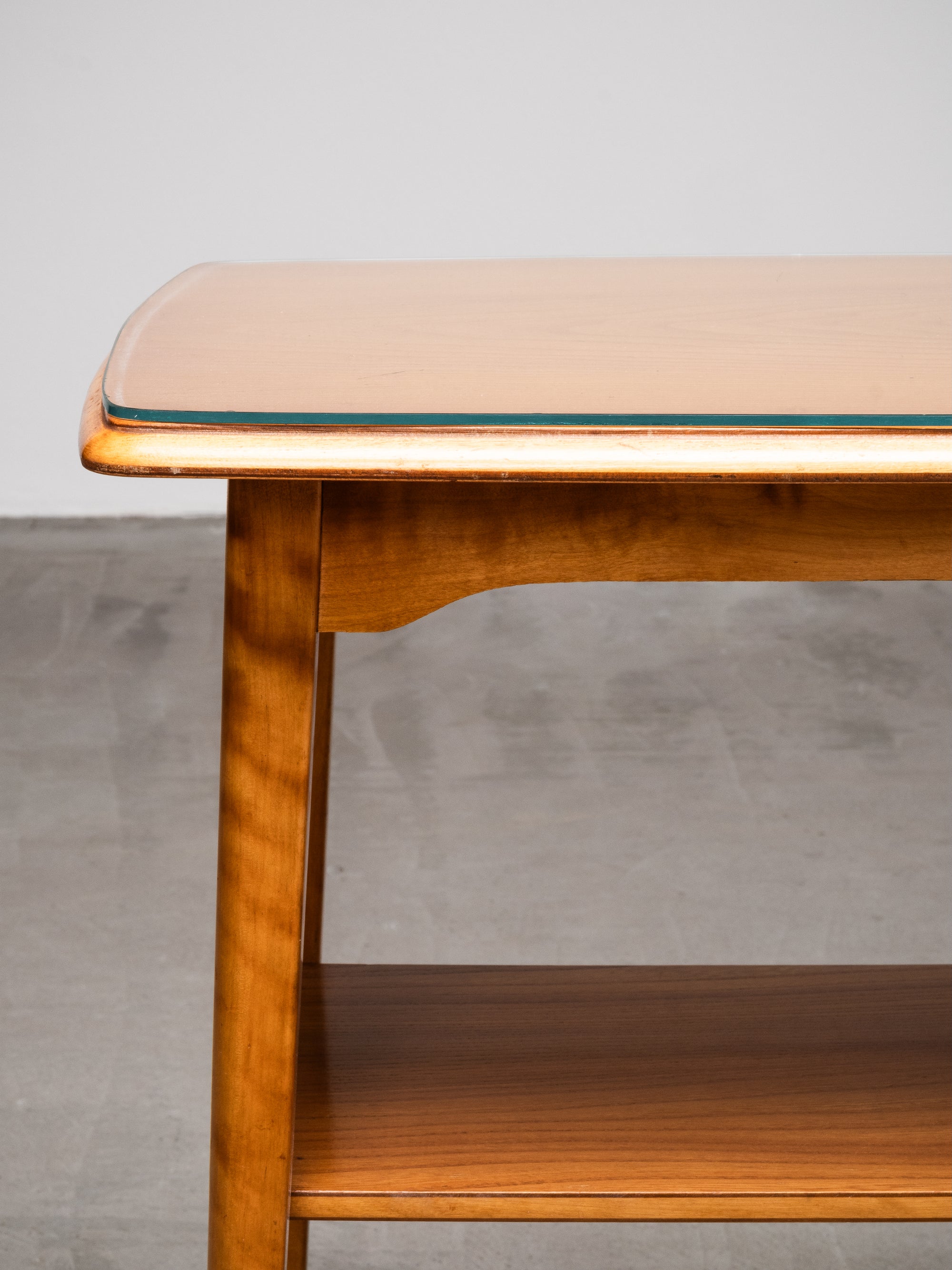 Scandinavian Side Table with Glass Top and Lower Shelf, 1940s