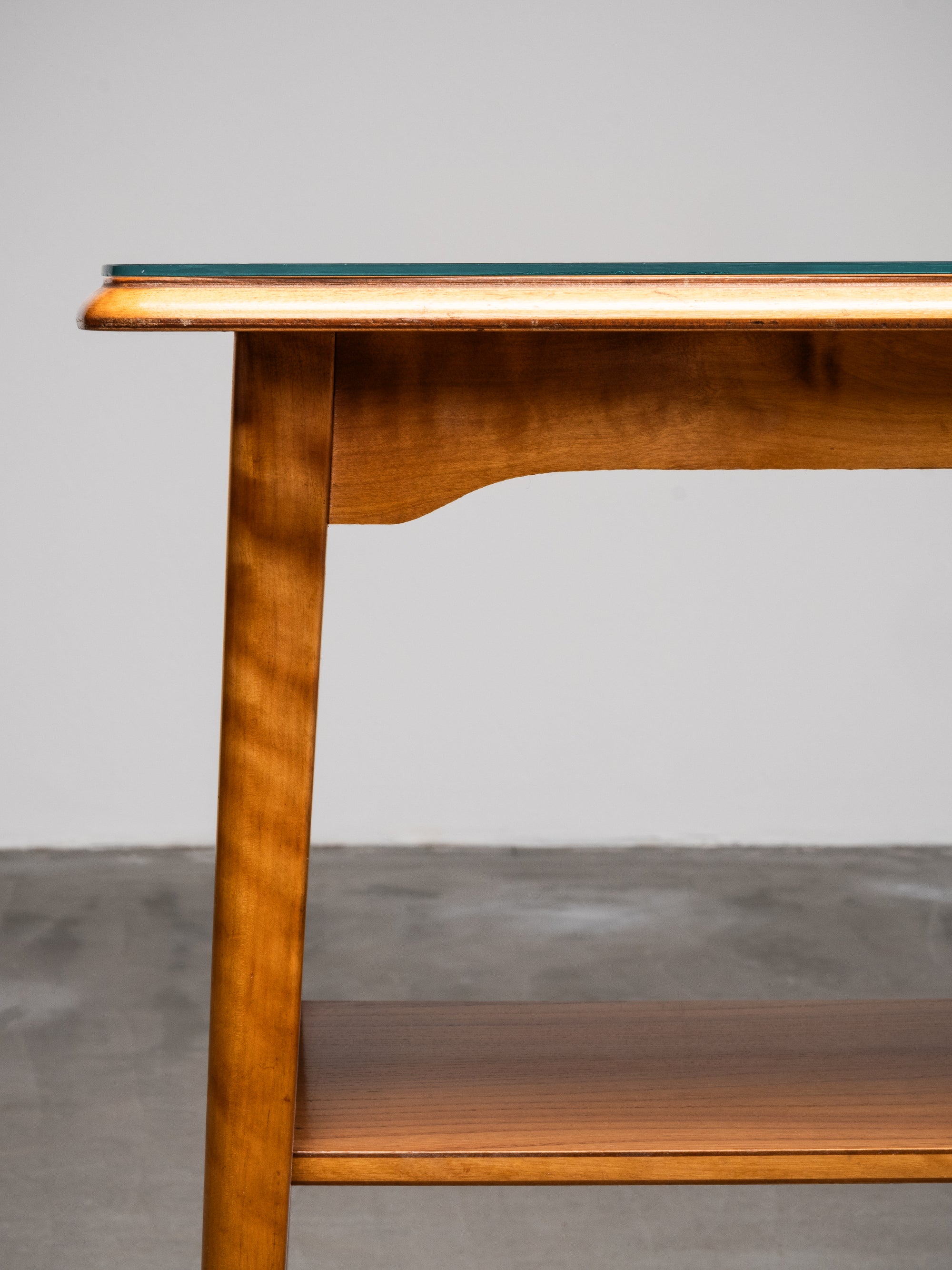 Scandinavian Side Table with Glass Top and Lower Shelf, 1940s