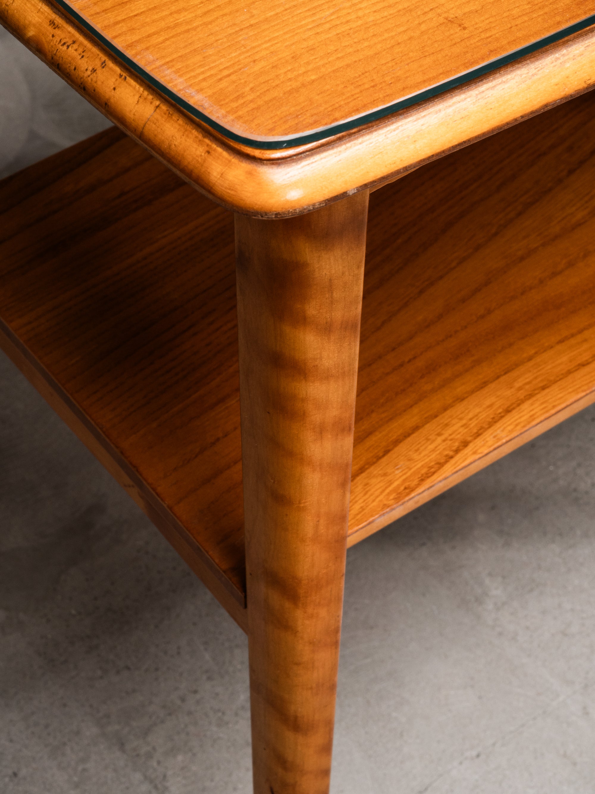 Scandinavian Side Table with Glass Top and Lower Shelf, 1940s