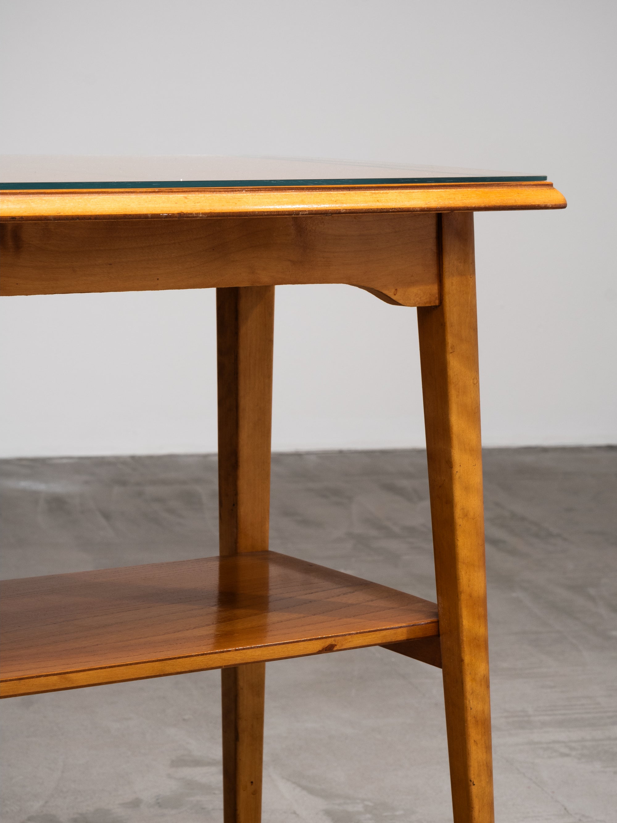 Scandinavian Side Table with Glass Top and Lower Shelf, 1940s