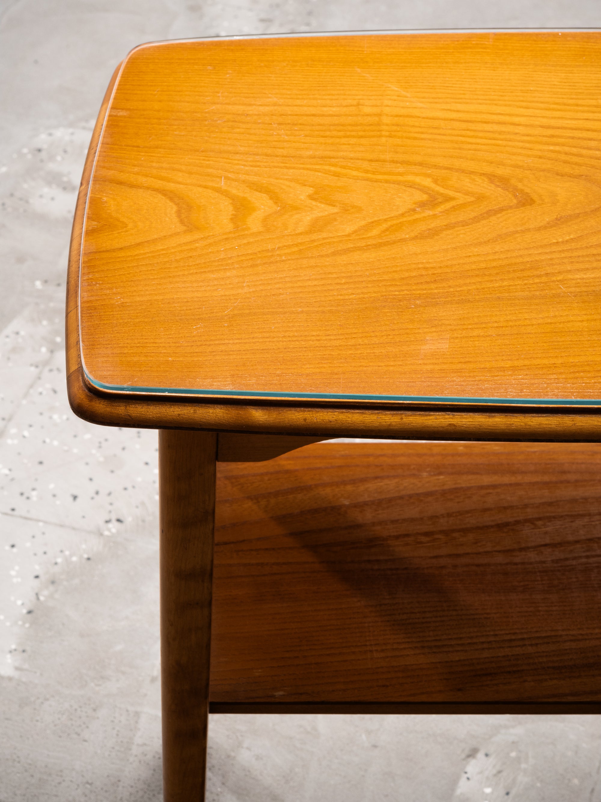 Scandinavian Side Table with Glass Top and Lower Shelf, 1940s