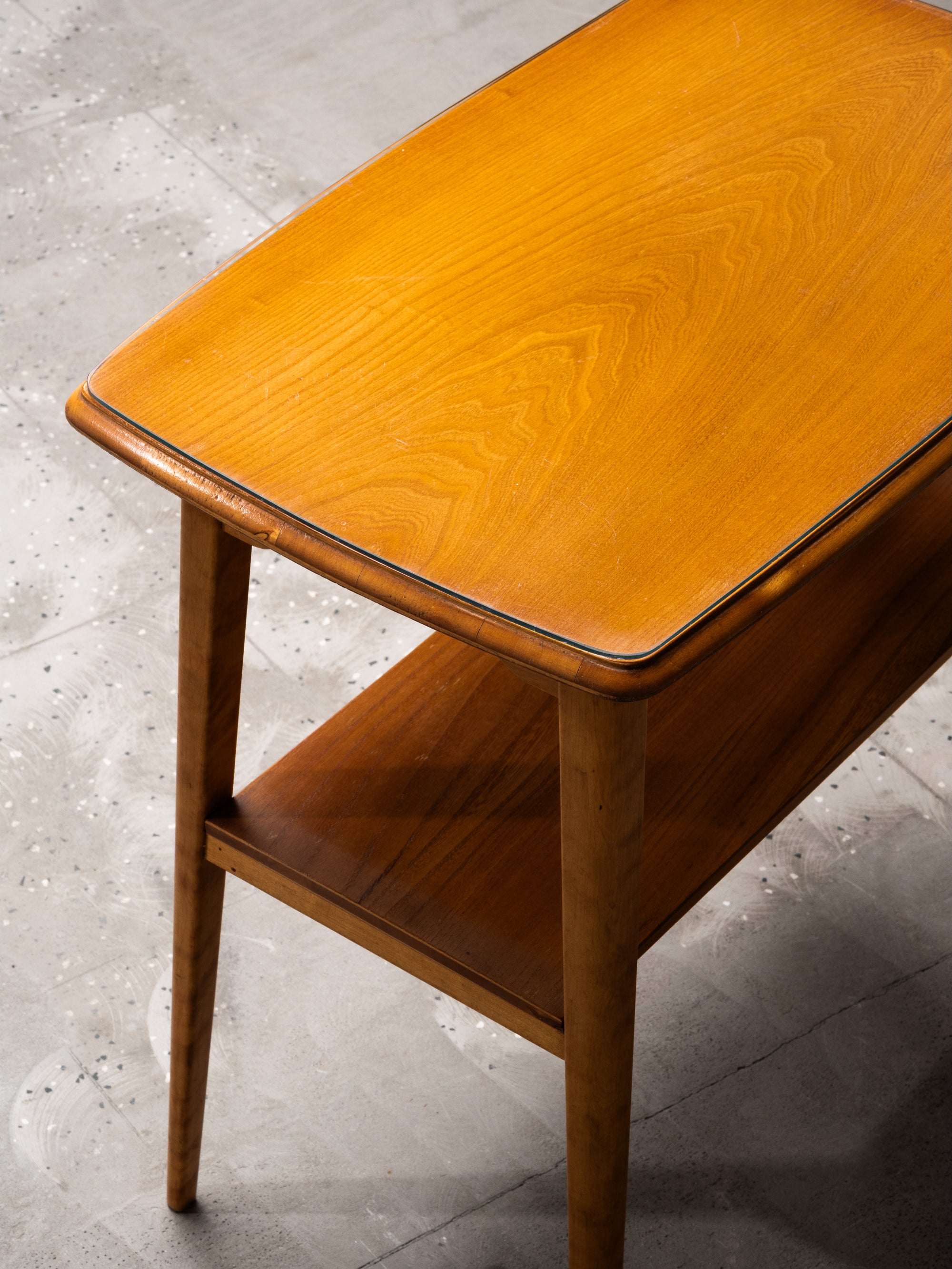 Scandinavian Side Table with Glass Top and Lower Shelf, 1940s