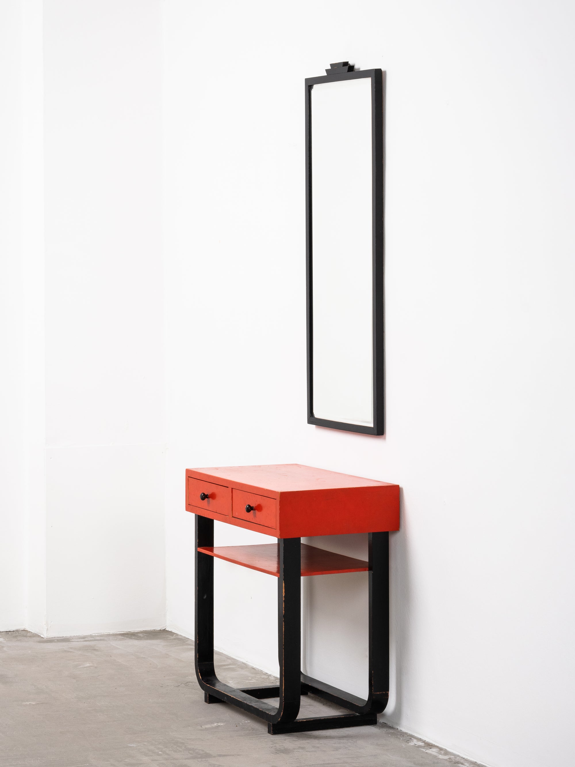 Art Deco Console Table with Drawers and Wall Mirror, Asko, Finland, 1930s