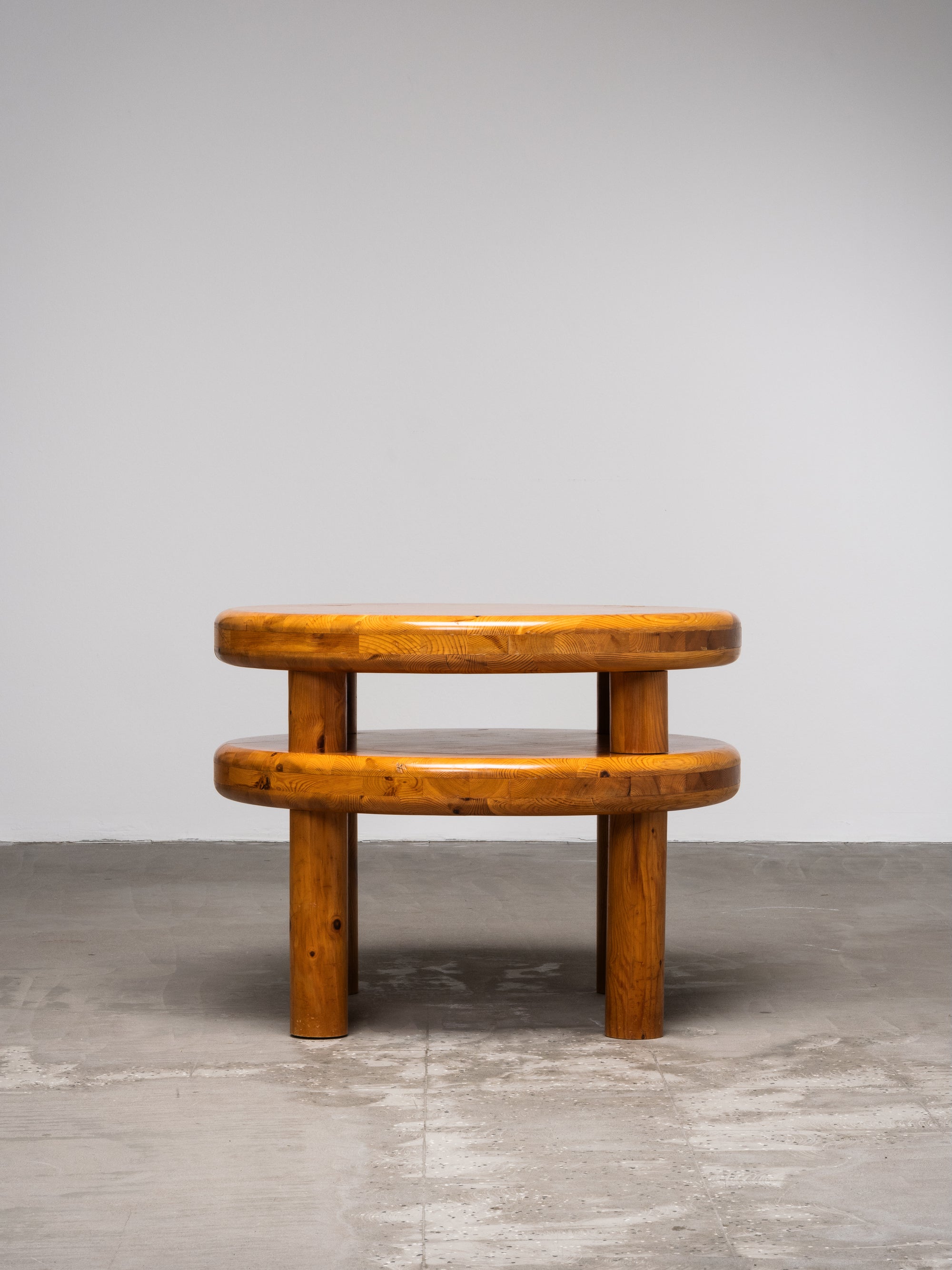Brutalist Solid Pine Two Tier Coffee Table, Scandinavia, 1970s