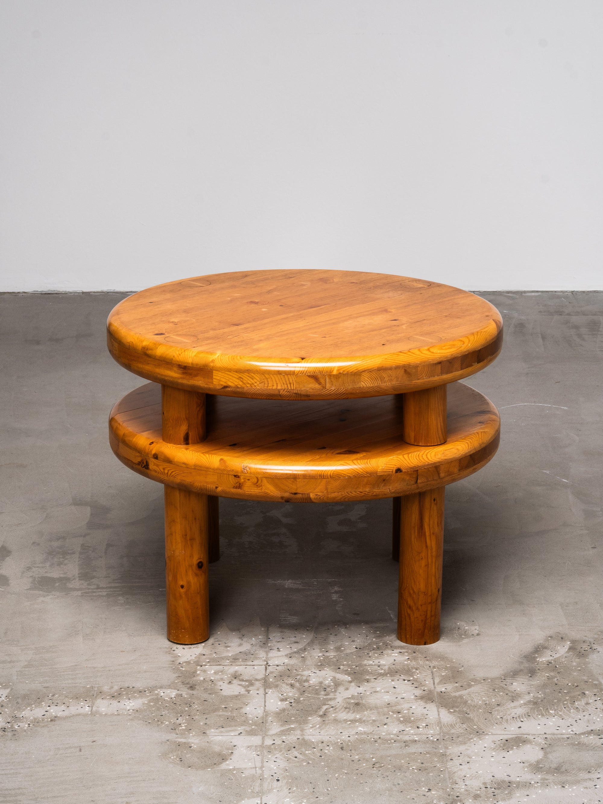 Brutalist Solid Pine Two Tier Coffee Table, Scandinavia, 1970s