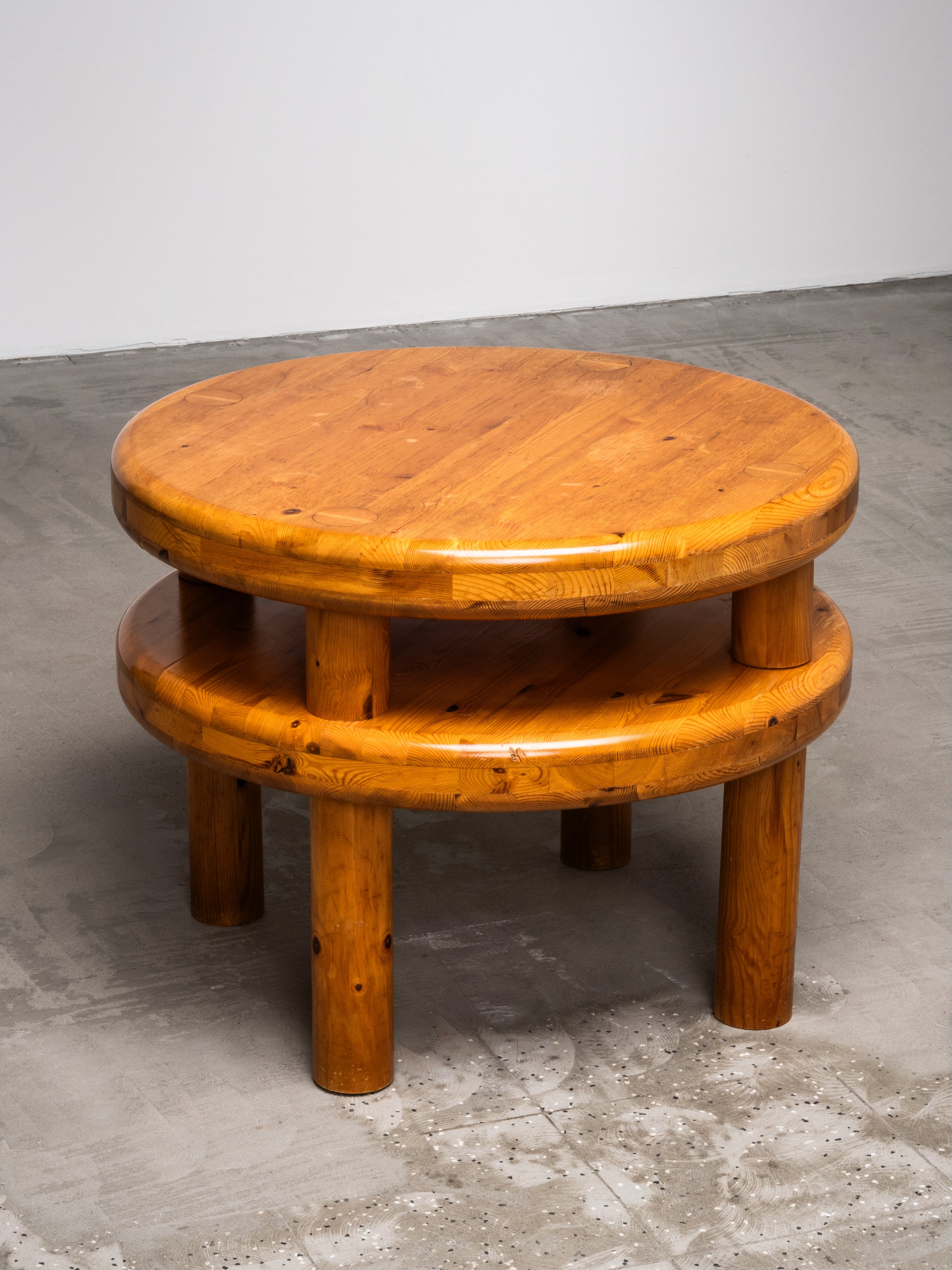 Brutalist Solid Pine Two Tier Coffee Table, Scandinavia, 1970s