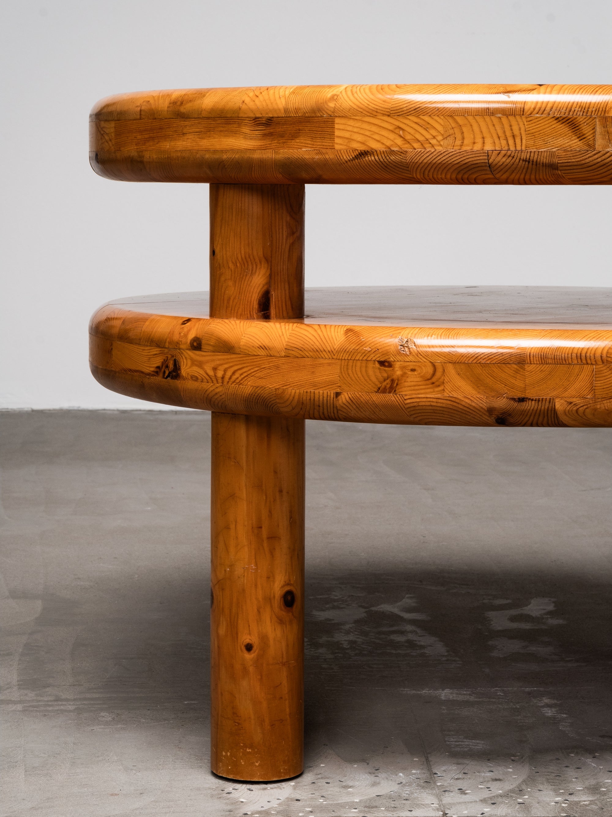 Brutalist Solid Pine Two Tier Coffee Table, Scandinavia, 1970s