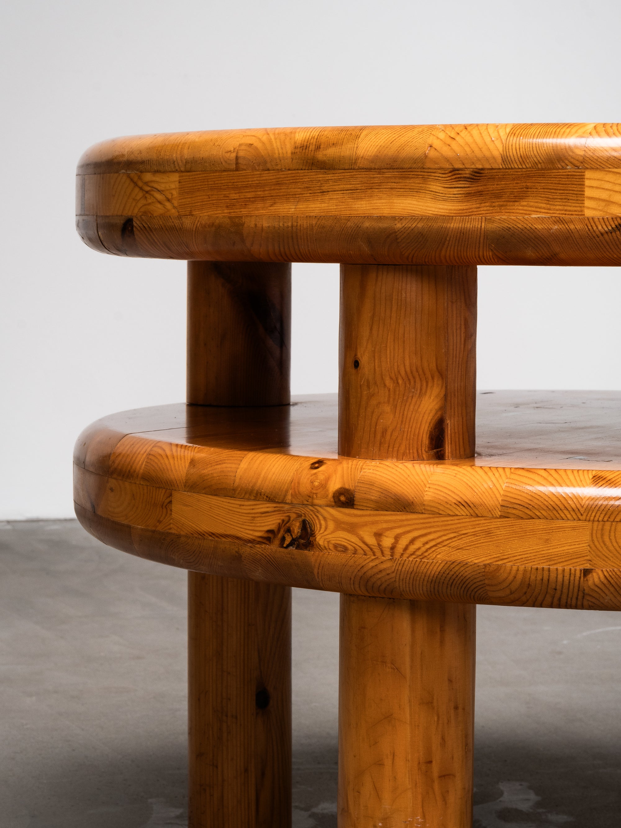 Brutalist Solid Pine Two Tier Coffee Table, Scandinavia, 1970s