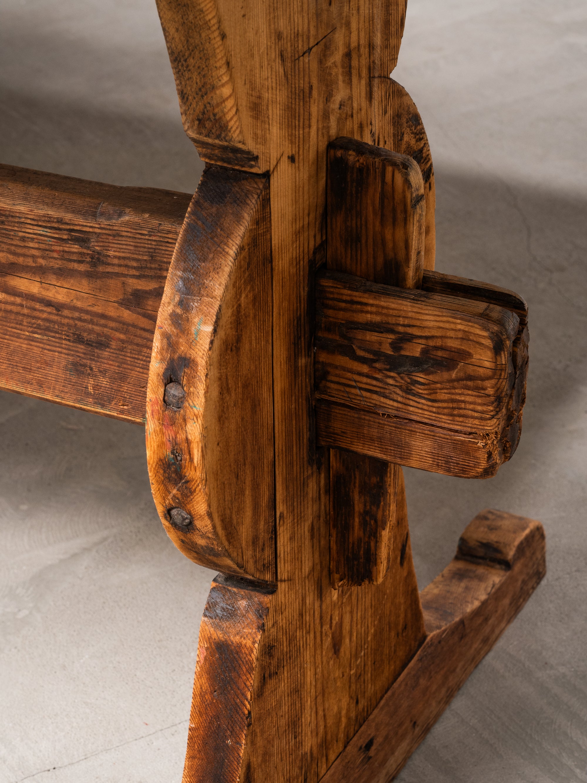 Late 19th Century Pine Trestle Table with Original Patina