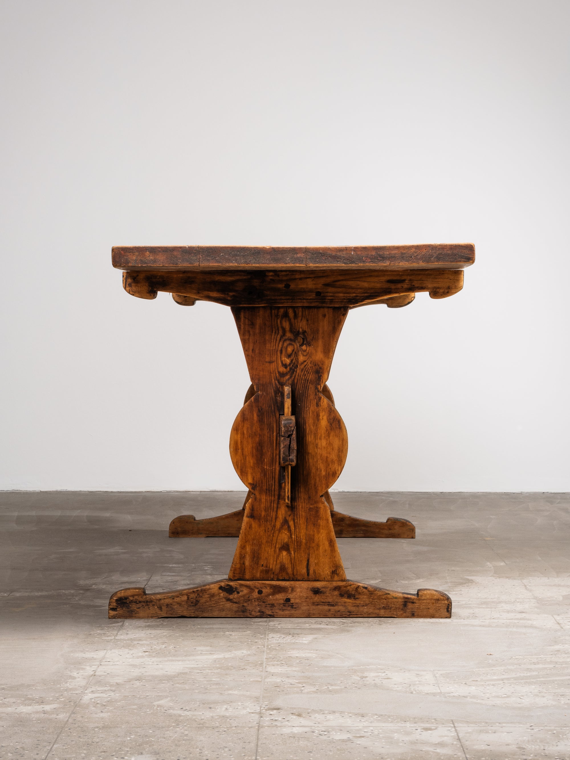 Late 19th Century Pine Trestle Table with Original Patina