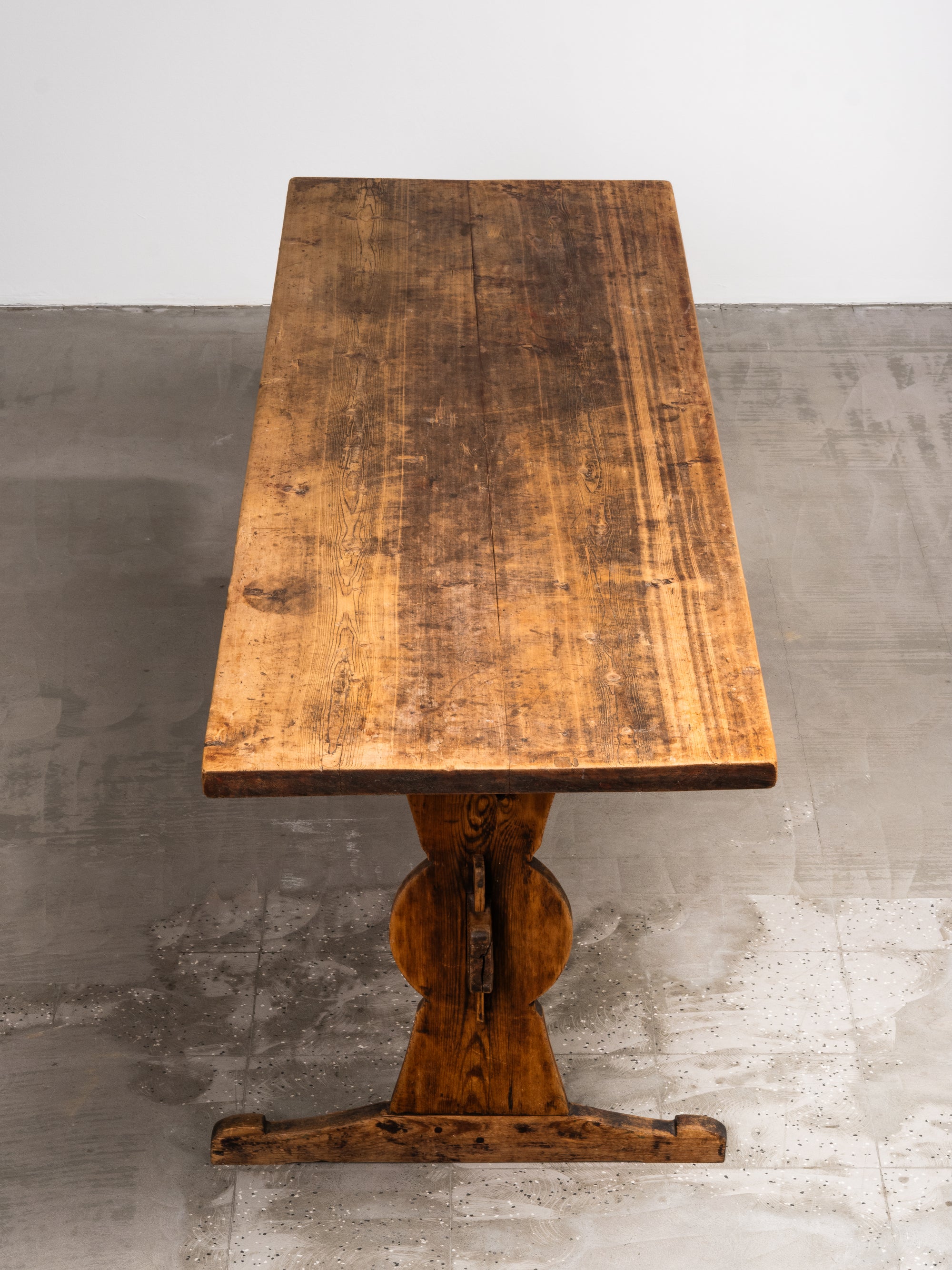 Late 19th Century Pine Trestle Table with Original Patina