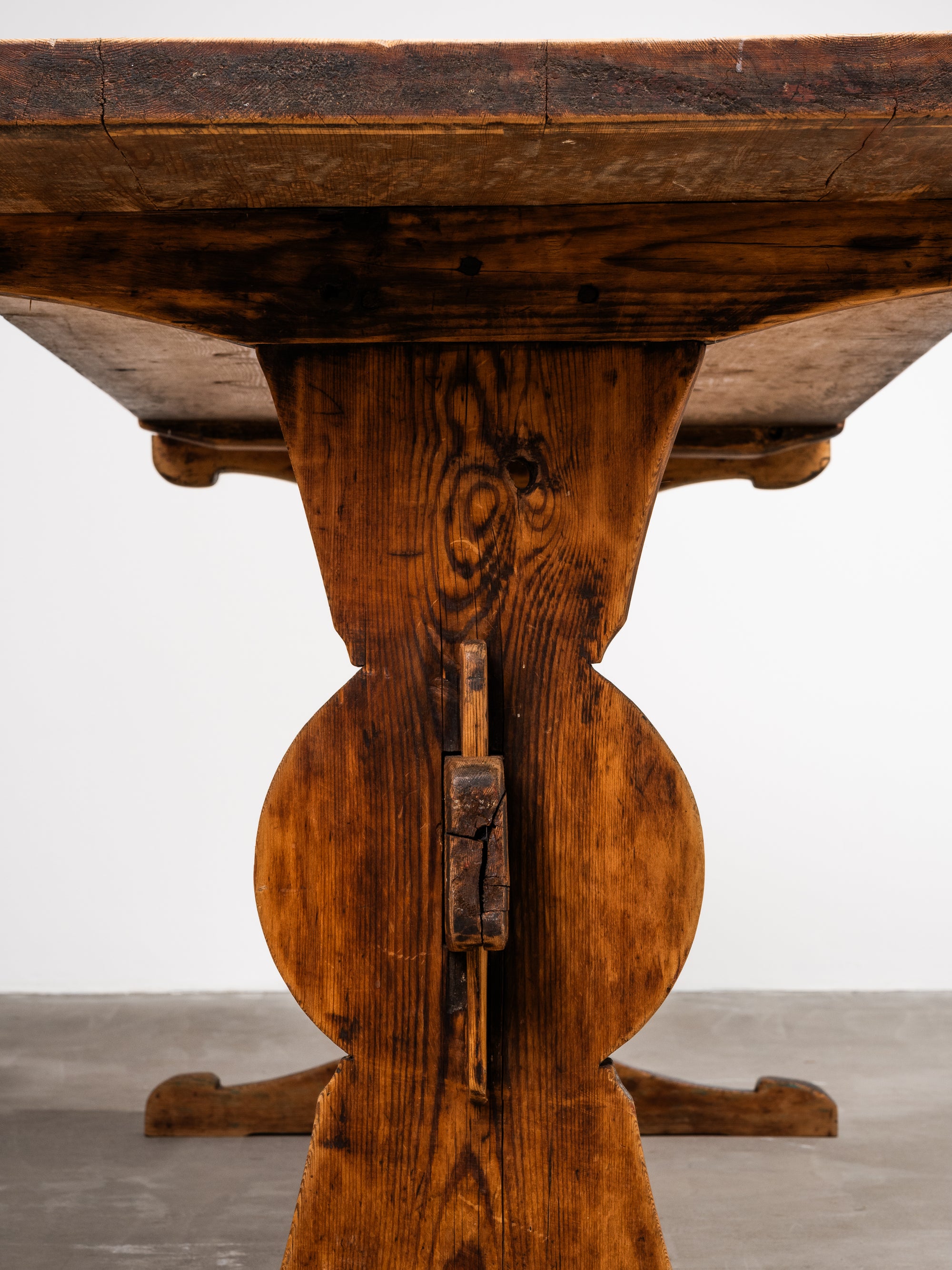 Late 19th Century Pine Trestle Table with Original Patina