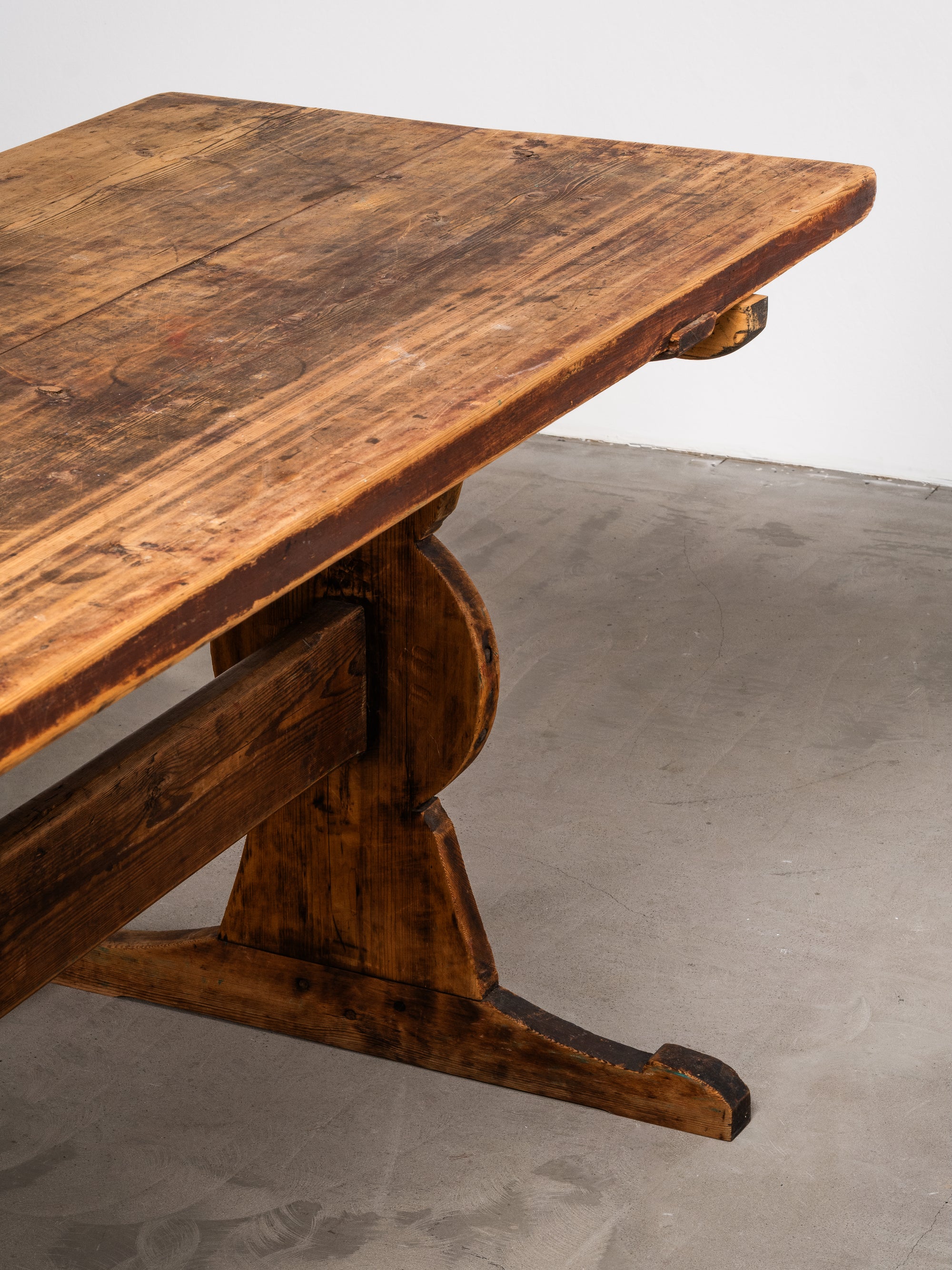 Late 19th Century Pine Trestle Table with Original Patina