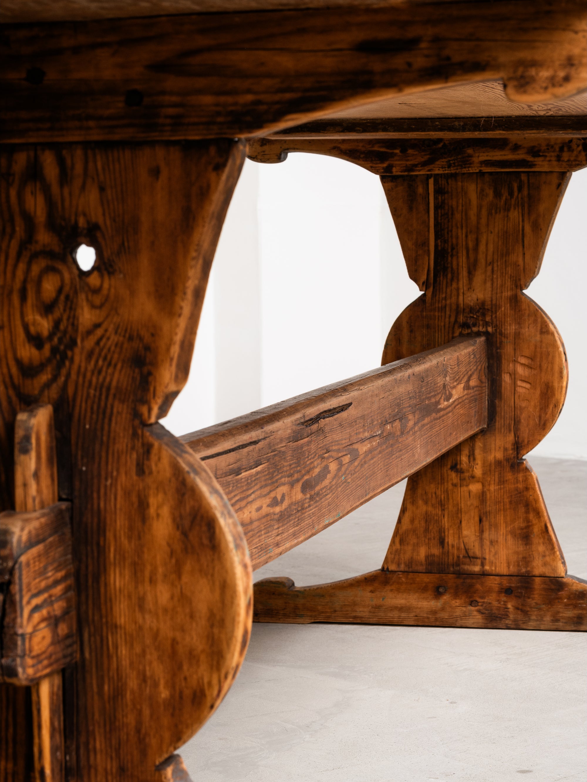 Late 19th Century Pine Trestle Table with Original Patina