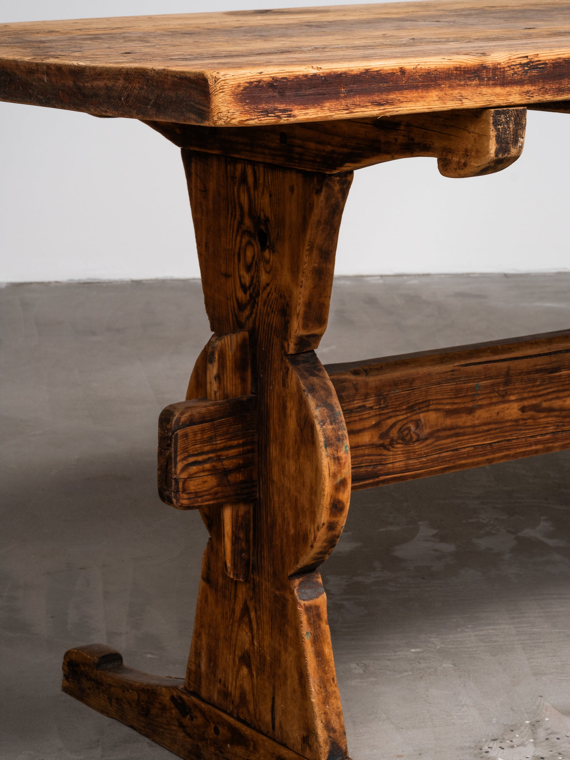 Late 19th Century Pine Trestle Table with Original Patina