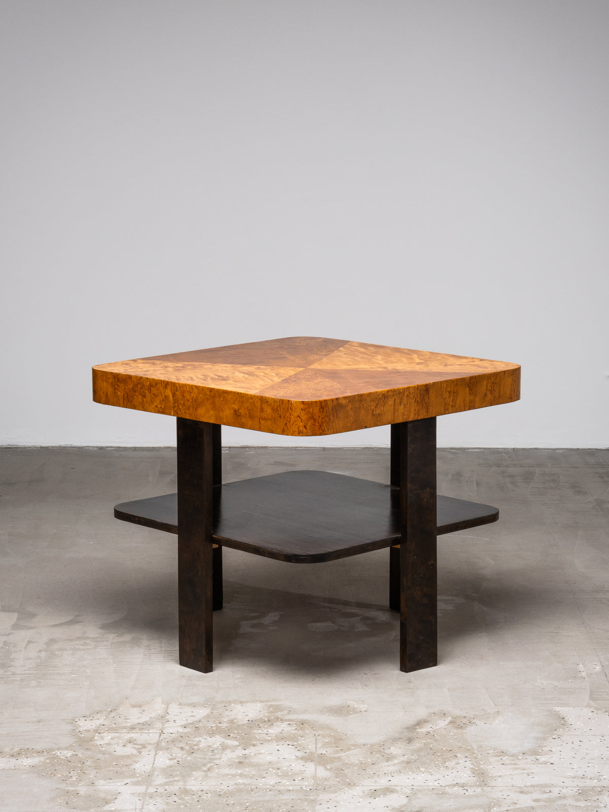 Finnish Functionalist Square Coffee Table in Flamed &amp; Curly Birch, 1940s