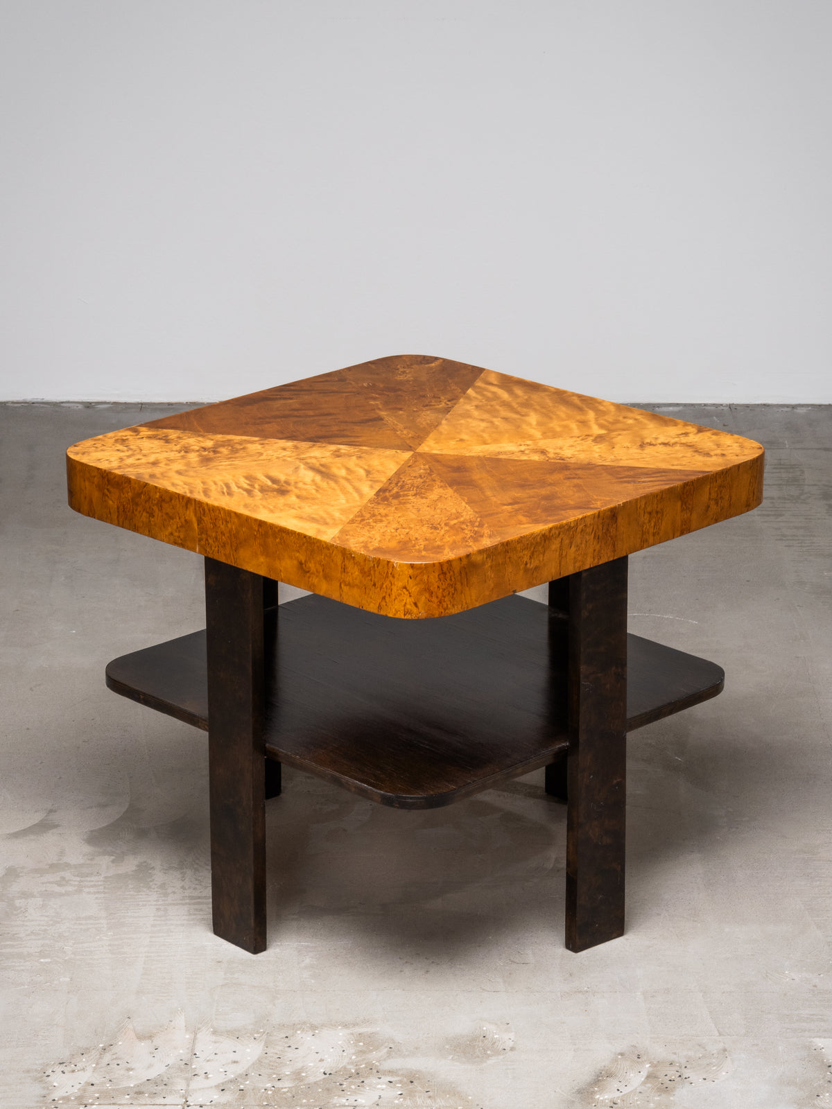 Finnish Functionalist Square Coffee Table in Flamed &amp; Curly Birch, 1940s